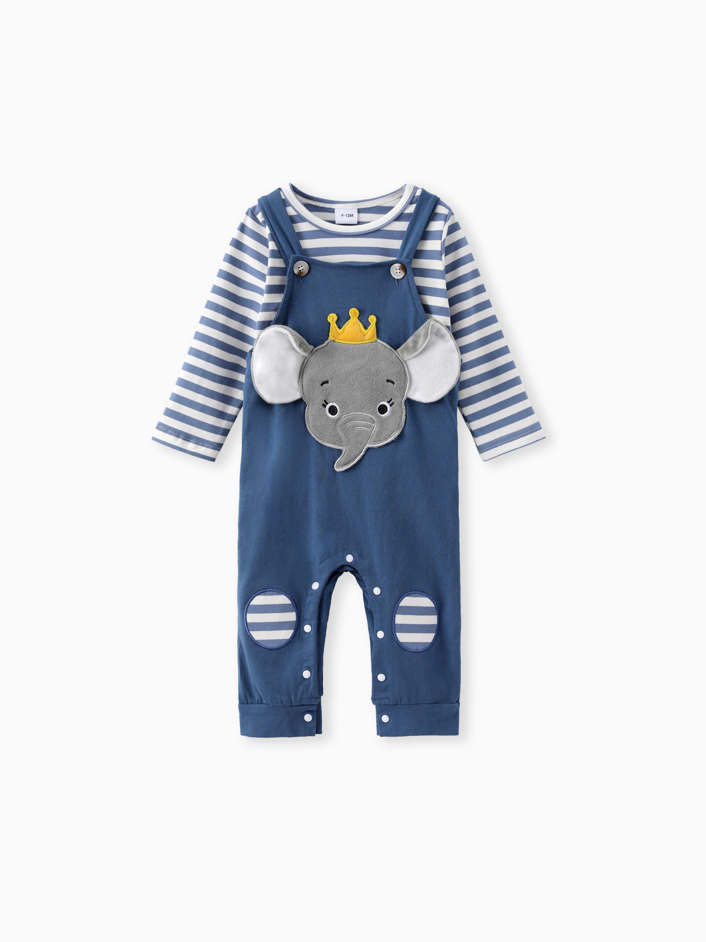 

2pcs Baby Boy Elephant and Stripe Pattern Hyper-Tactile 3D Design Set