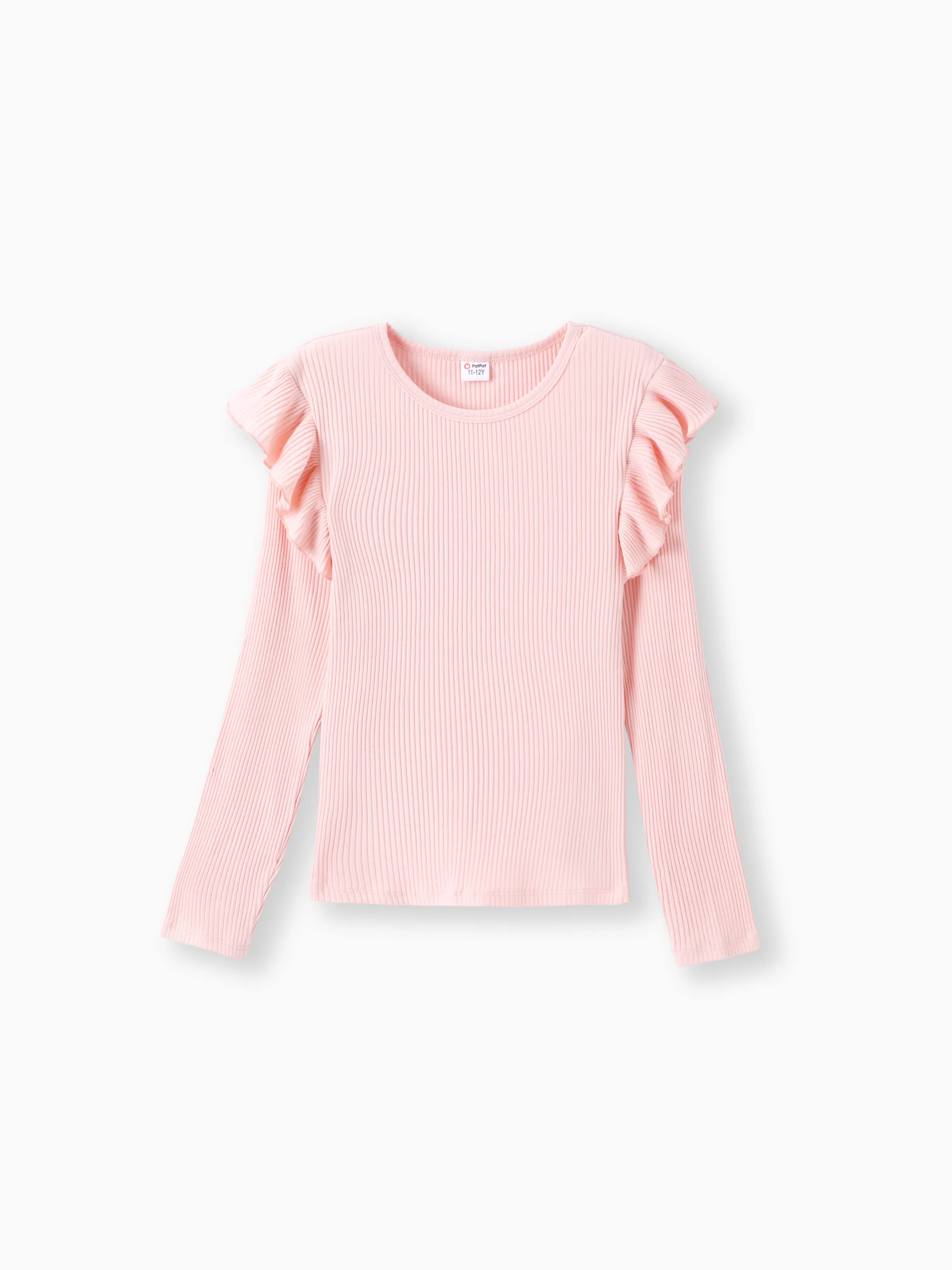 

Kid Girl Solid Ruffle T-Shirt Long Sleeve Set