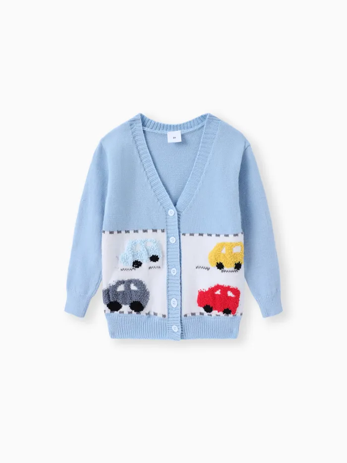 Toddler Girl/Boy Vehicle Pattern Button Up Sweater 