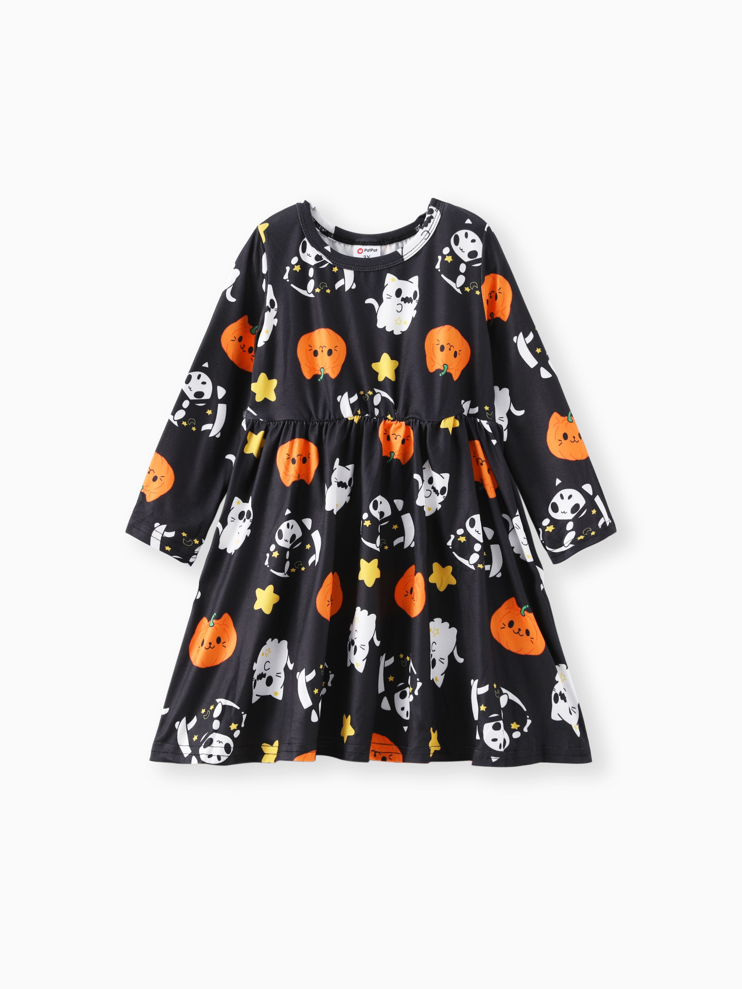 

Toddler Girl Halloween Ghost Print Long-sleeve Dress