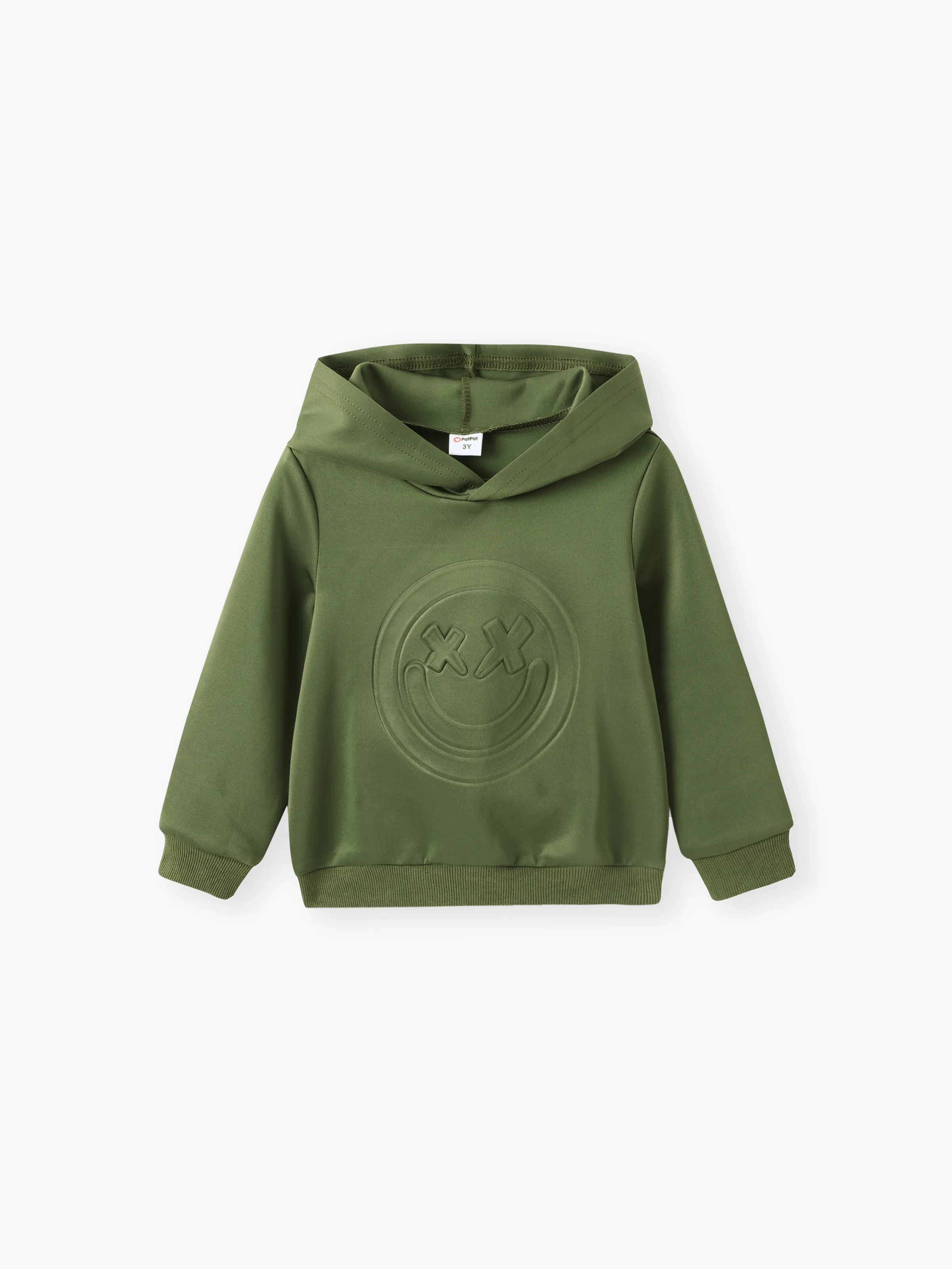 sudaderas con capucha de color sólido con textura gráfica de cara de niño / niña