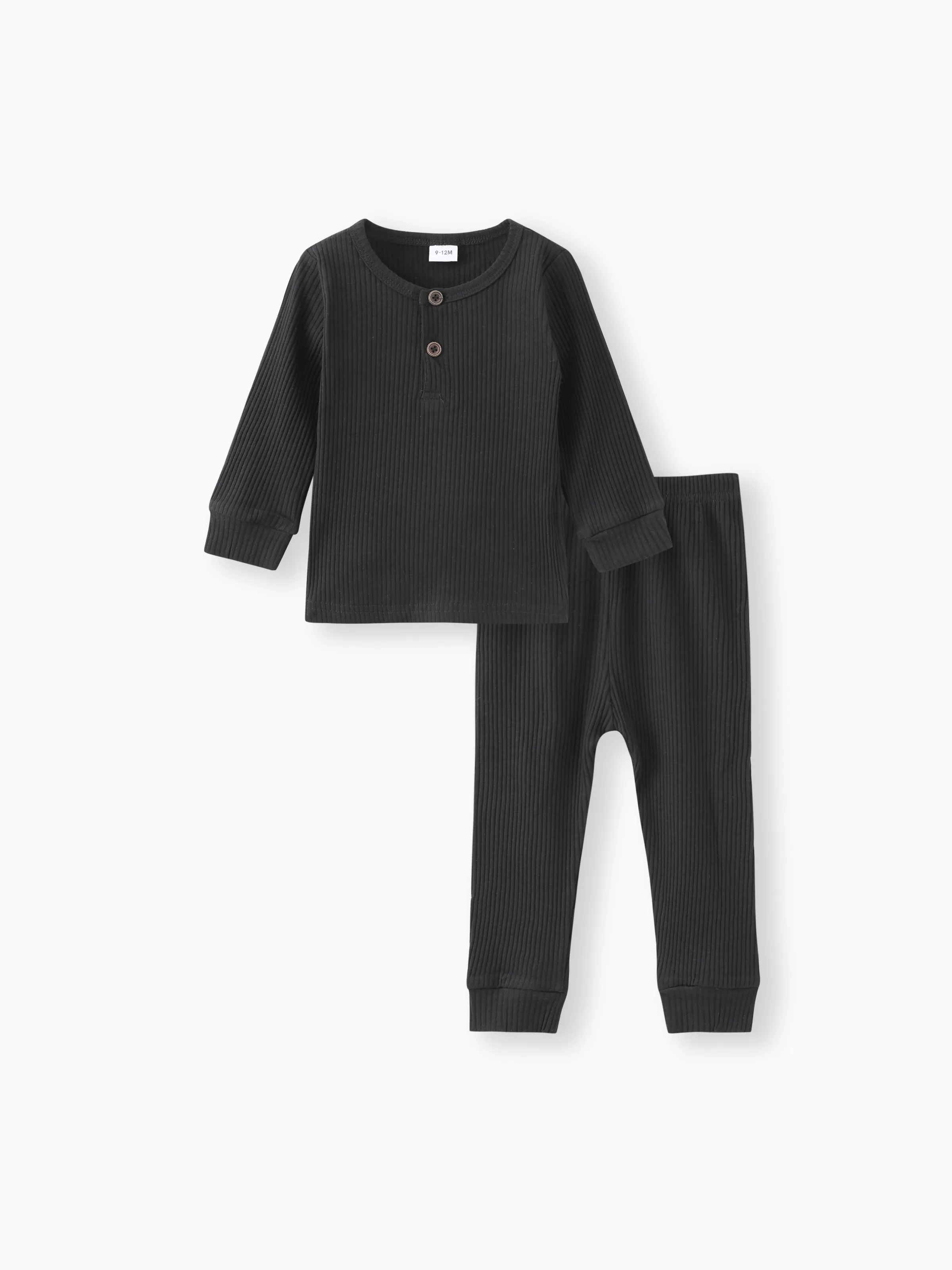 

2pcs Baby Boy/Girl 95% Cotton Ribbed Long-sleeve Button Up Top and Pants Set