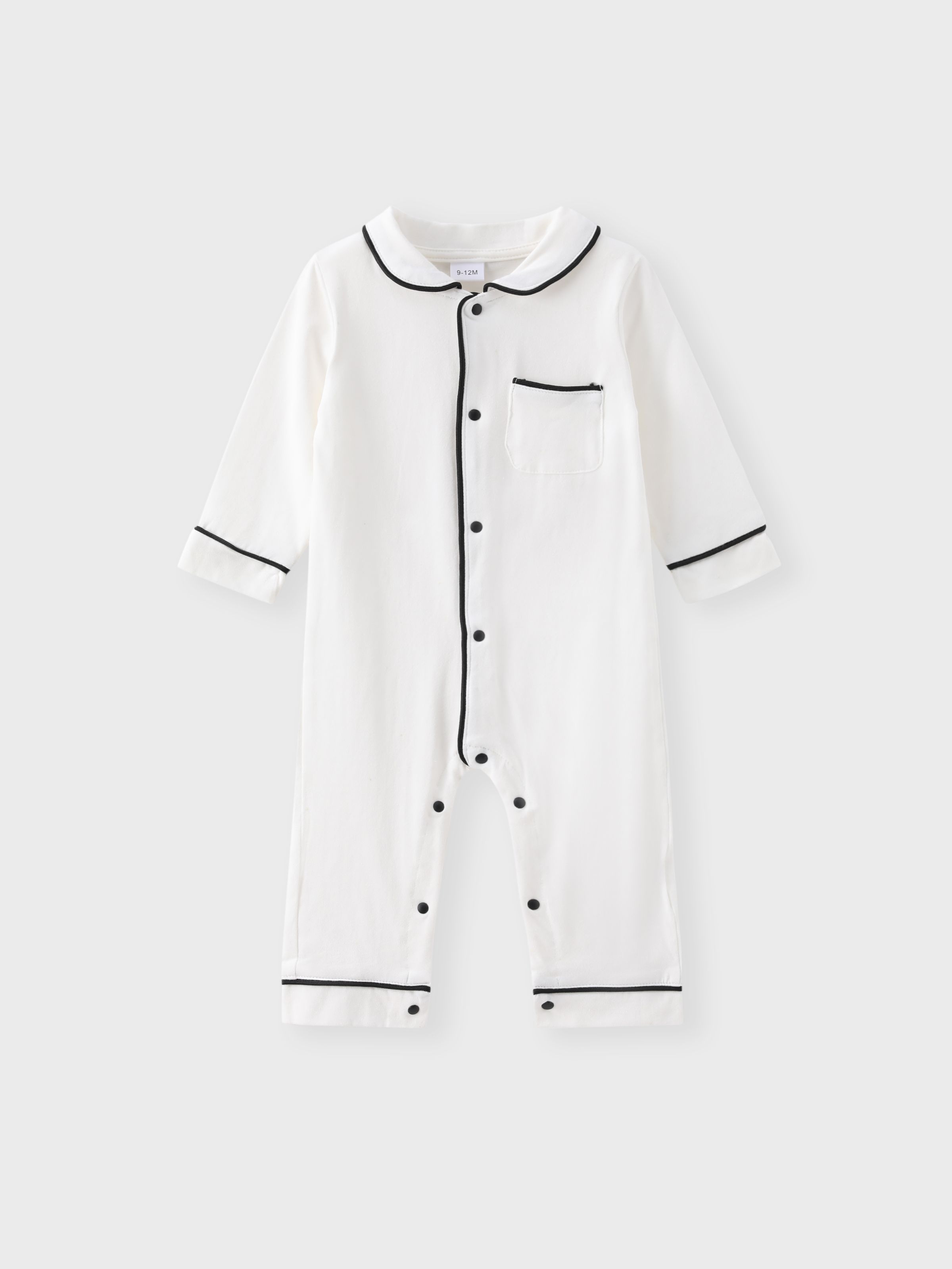 

100% Cotton Solid Polo Collar Long-sleeve Baby Jumpsuit