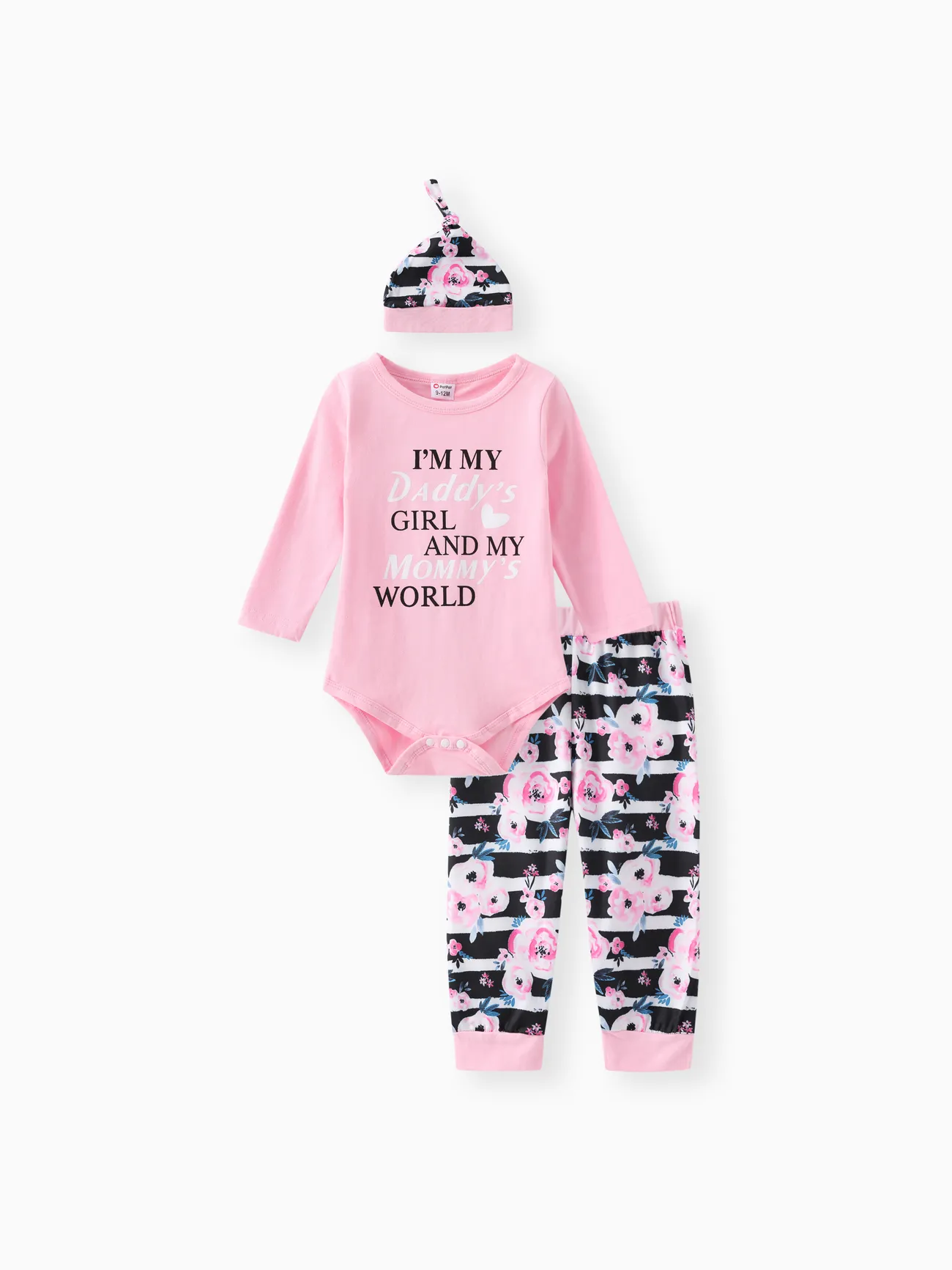 

3pcs Baby Girl 95% Cotton Long-sleeve Letter and Floral Print Set