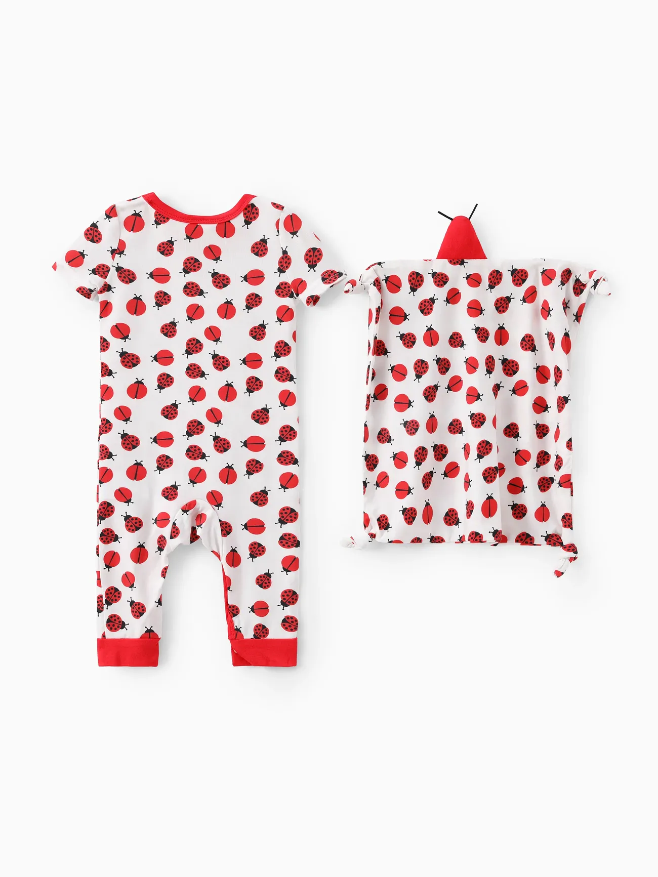 Red+White - Baby Boy/Girl 2pcs Bamboo Jumpsuit with Soothing Towel - image 2