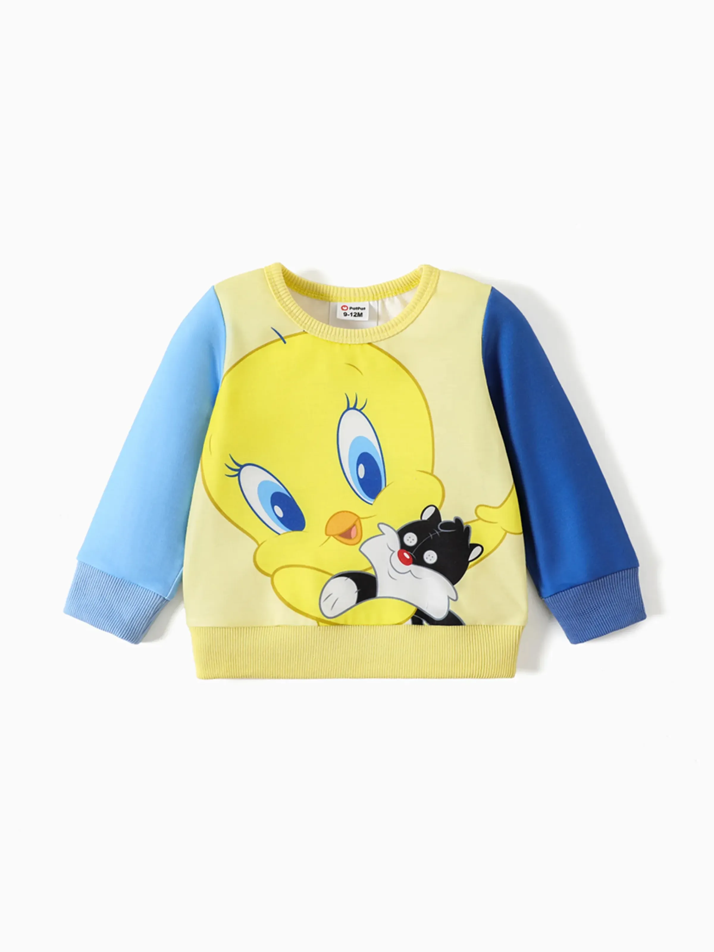 Looney Tunes Baby Boy/Girl Cartoon Print Colorblock Long-sleeve Sweatshirt LightYellow