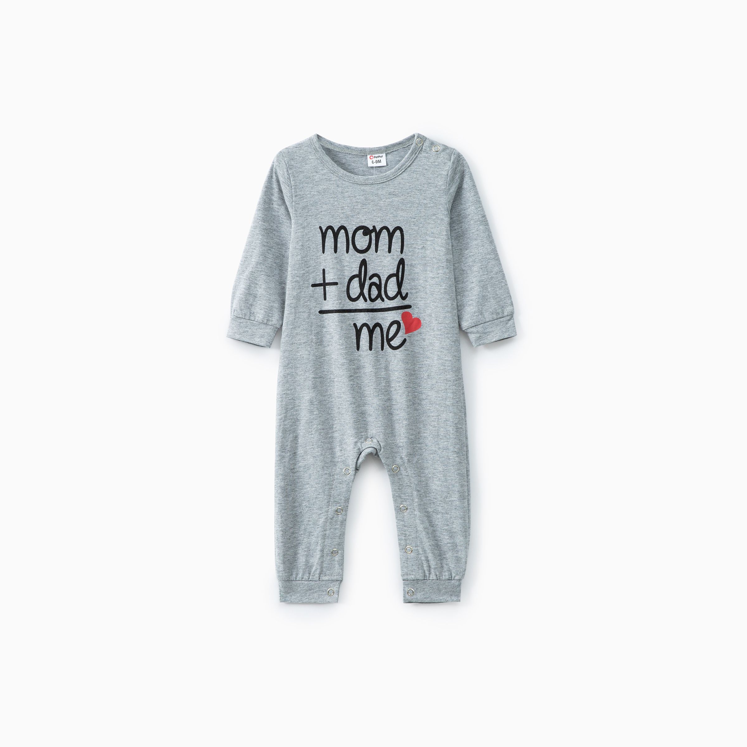 

100% Cotton Letter and Heart Print Long-sleeve Gery Baby Jumpsuit