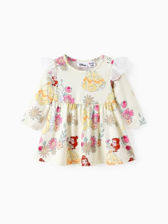 Disney Princess Baby Girl Floral & Character Print Ruffled Long-sleeve Dress 