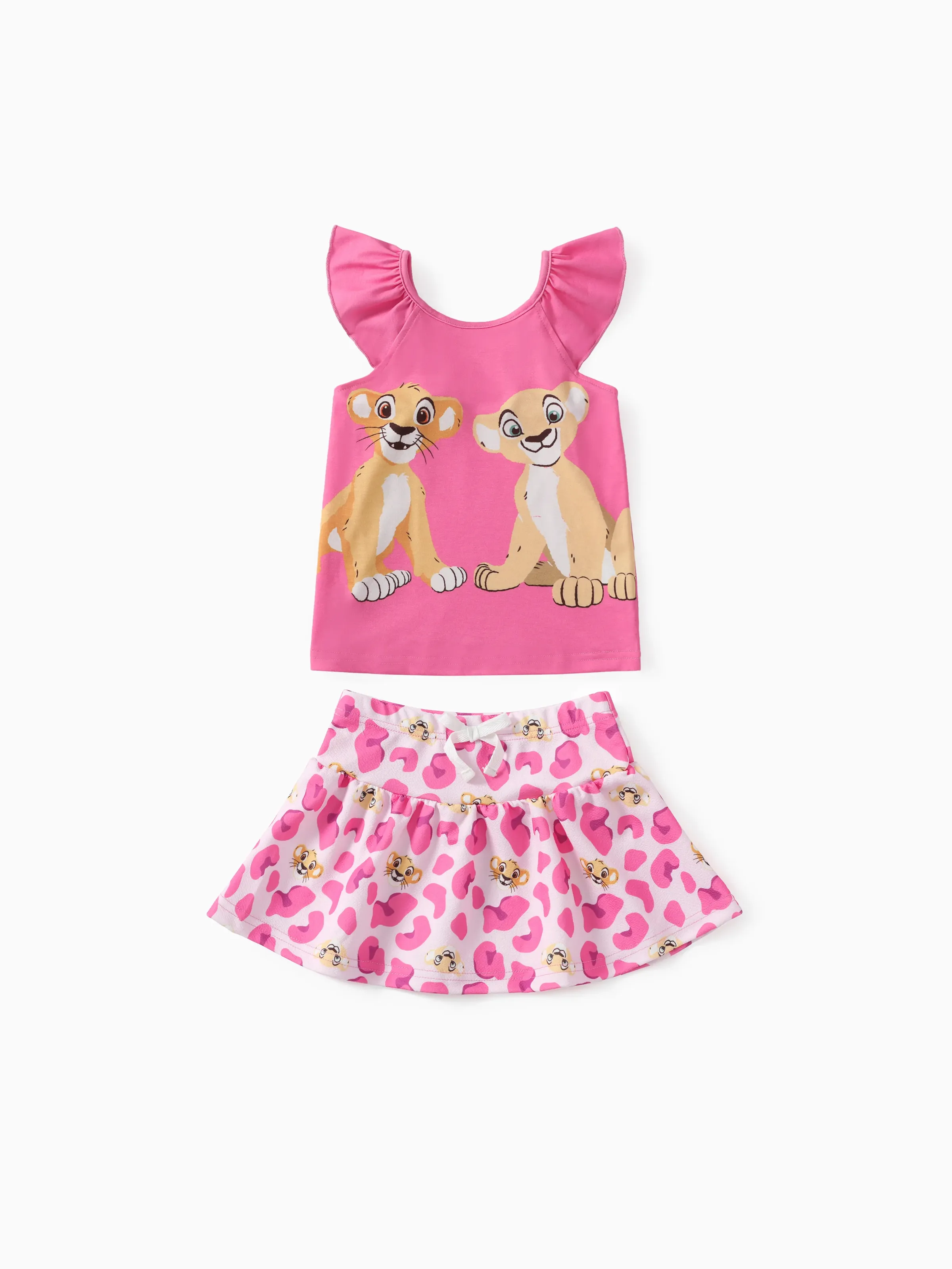 

Disney Lion King Toddler Girls Simba 2pcs Naia™ Character Print Flutter-sleeve Top with Leopard Print Skirt Set