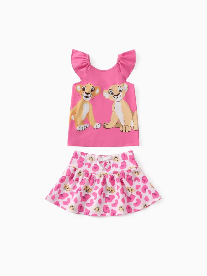 Disney Lion King Toddler Girls Simba 2pcs Naia™ Character Print Flutter-sleeve Top with Leopard Print Skirt Set
