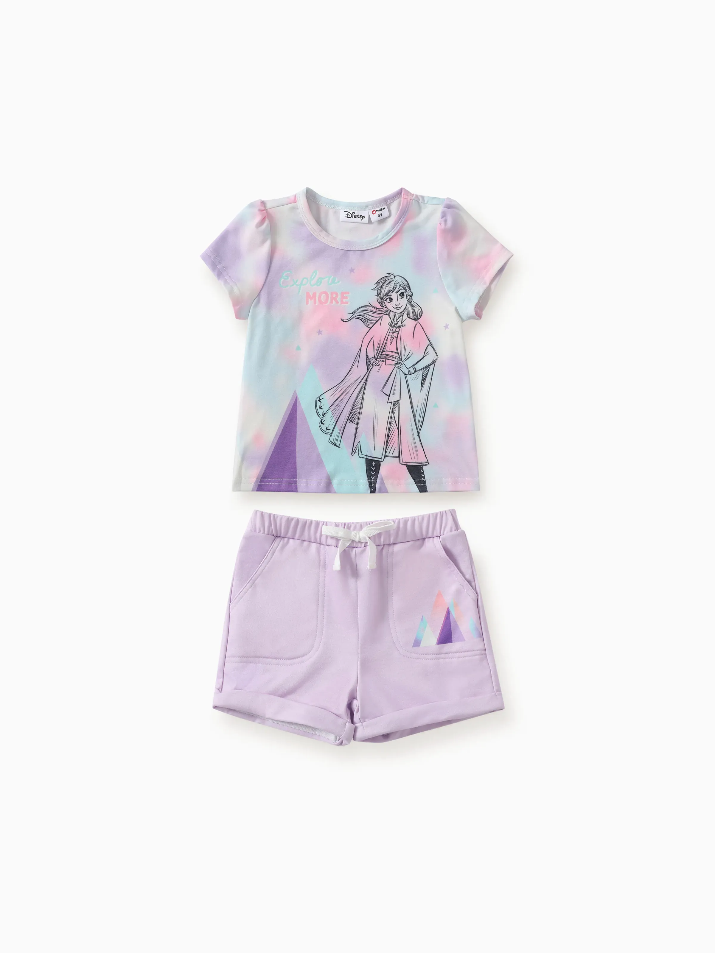 Disney Frozen Toddler Girls 2pcs Naia™ Tie-dye Gradient Geometric Print T-shirt with Shorts Set 