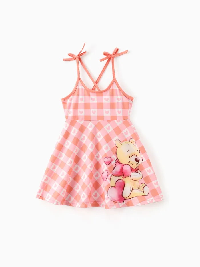 Disney Winnie Puuh Kleinkind Mädchen 1pc Naia™ Rosa und Weiß Karo mit Herzmuster Spaghetti Träger Kleid