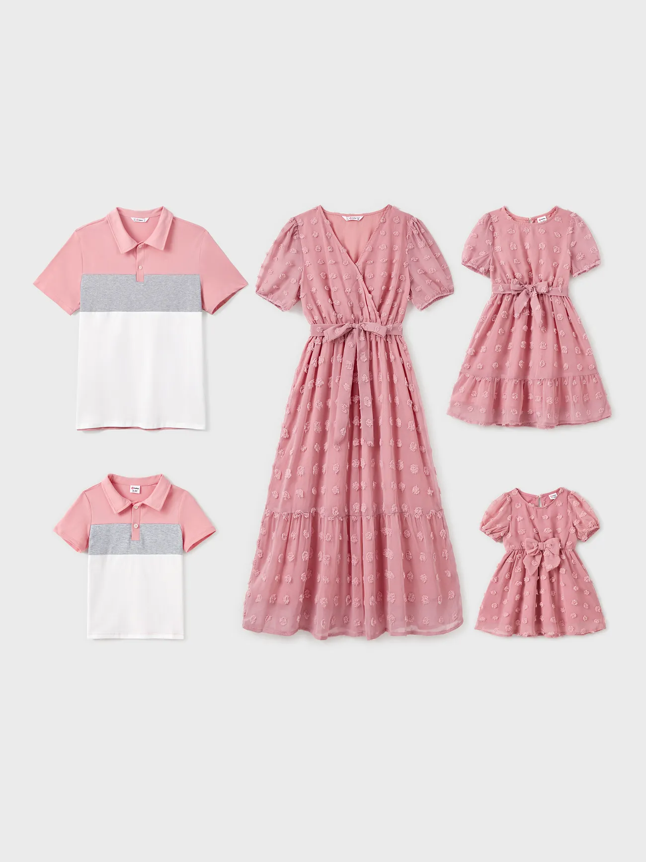 Pink Matching Family Summer Outfits - Polo Shirts and Dresses for Vacation/Cruise/Resort - Pink - image 1