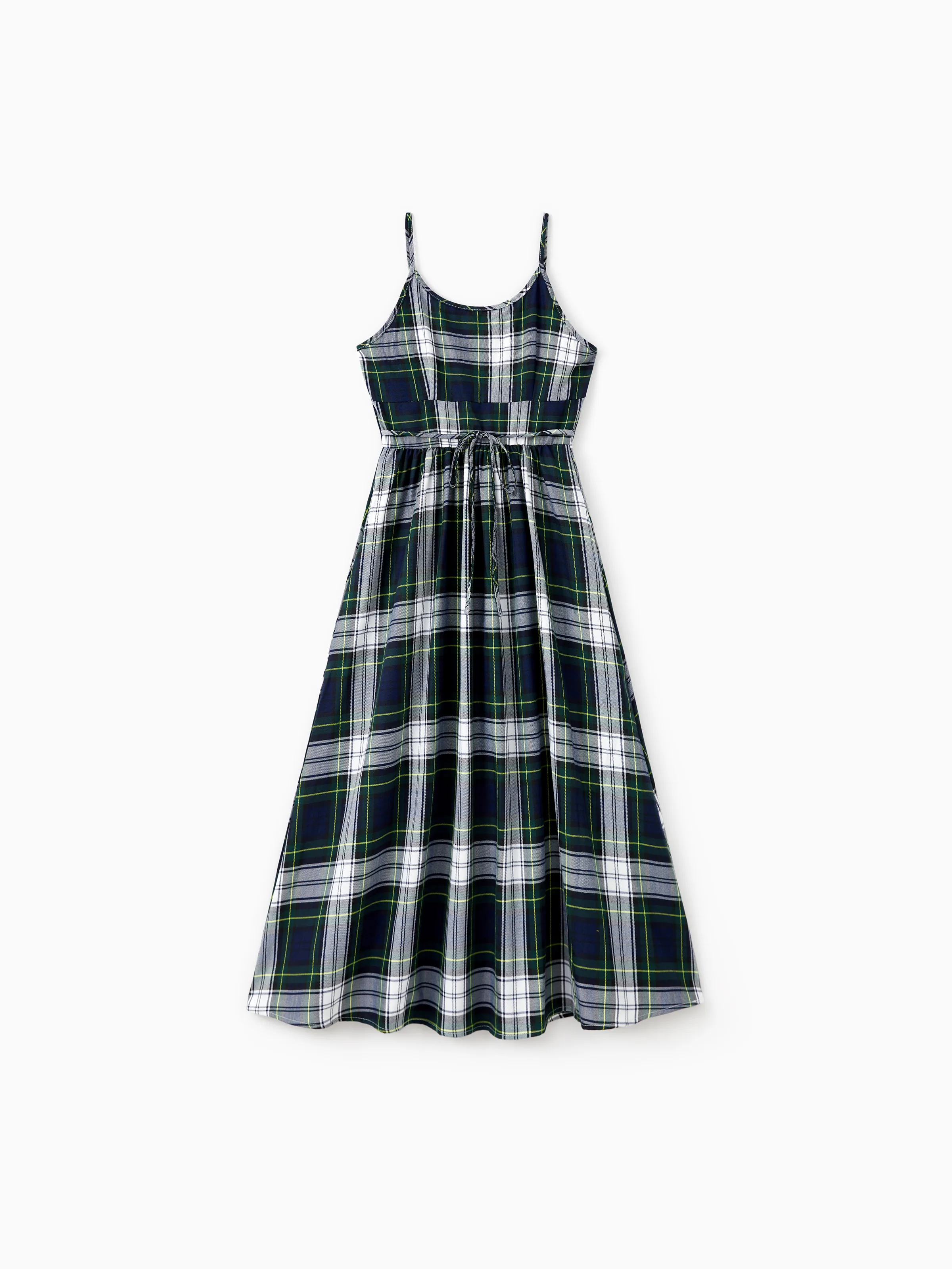 

Family Matching Sets Black Plaid Shirt or Sleeveless A-Line Strap Dress