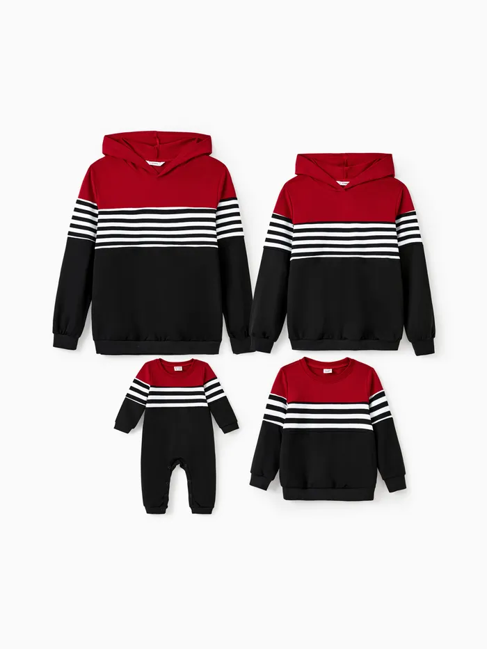 Family Matching Casual Color-block Stripes Print Long Sleeve Hooded Tops