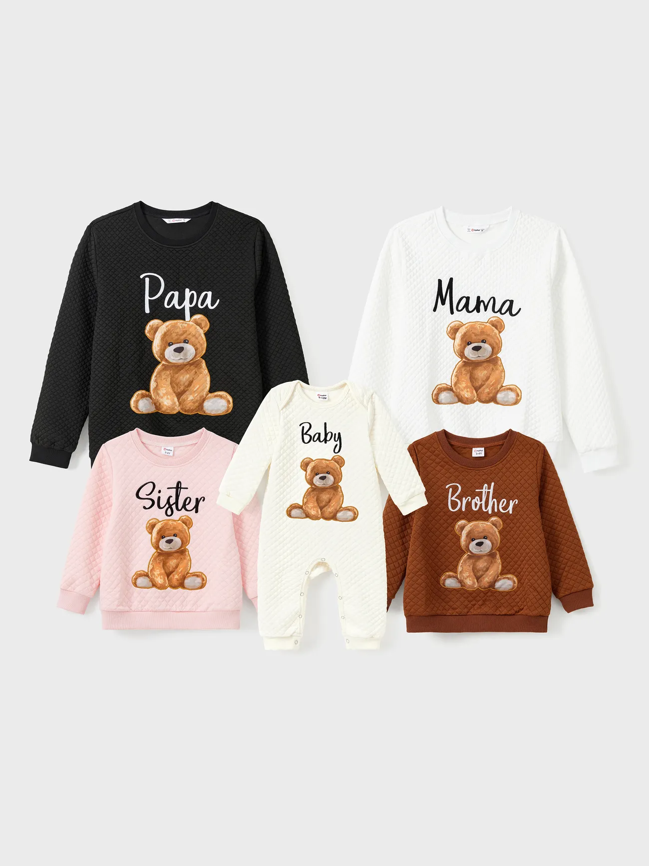 Family Matching Bear Print Long-sleeve Tops