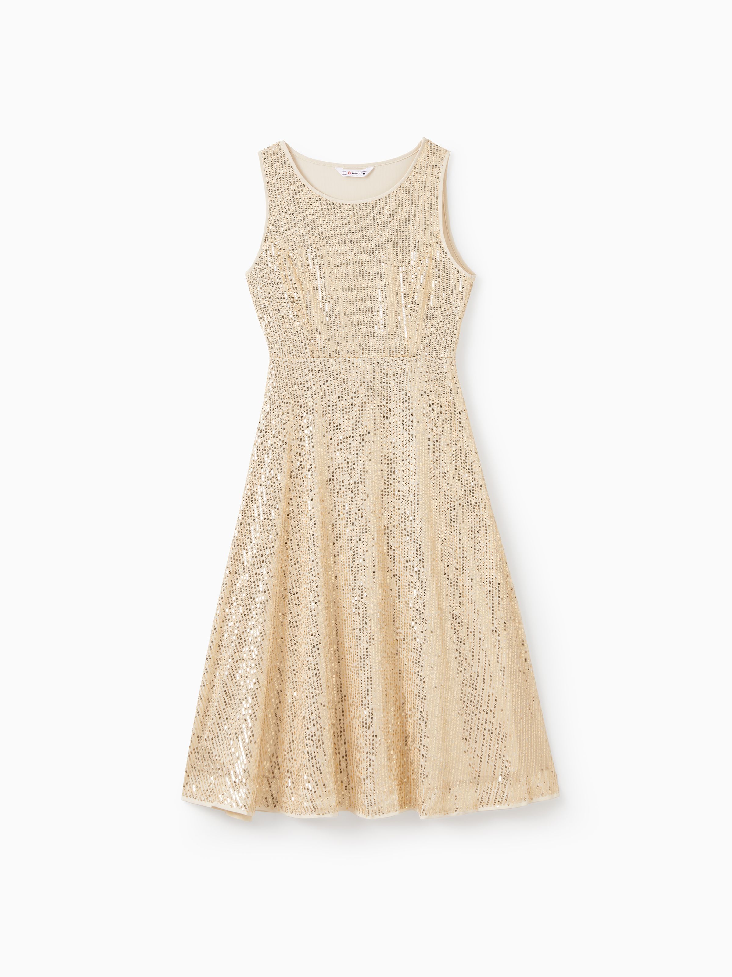 

Mommy and Me Almond Color Sequined Sleeveless A-Line Dresses