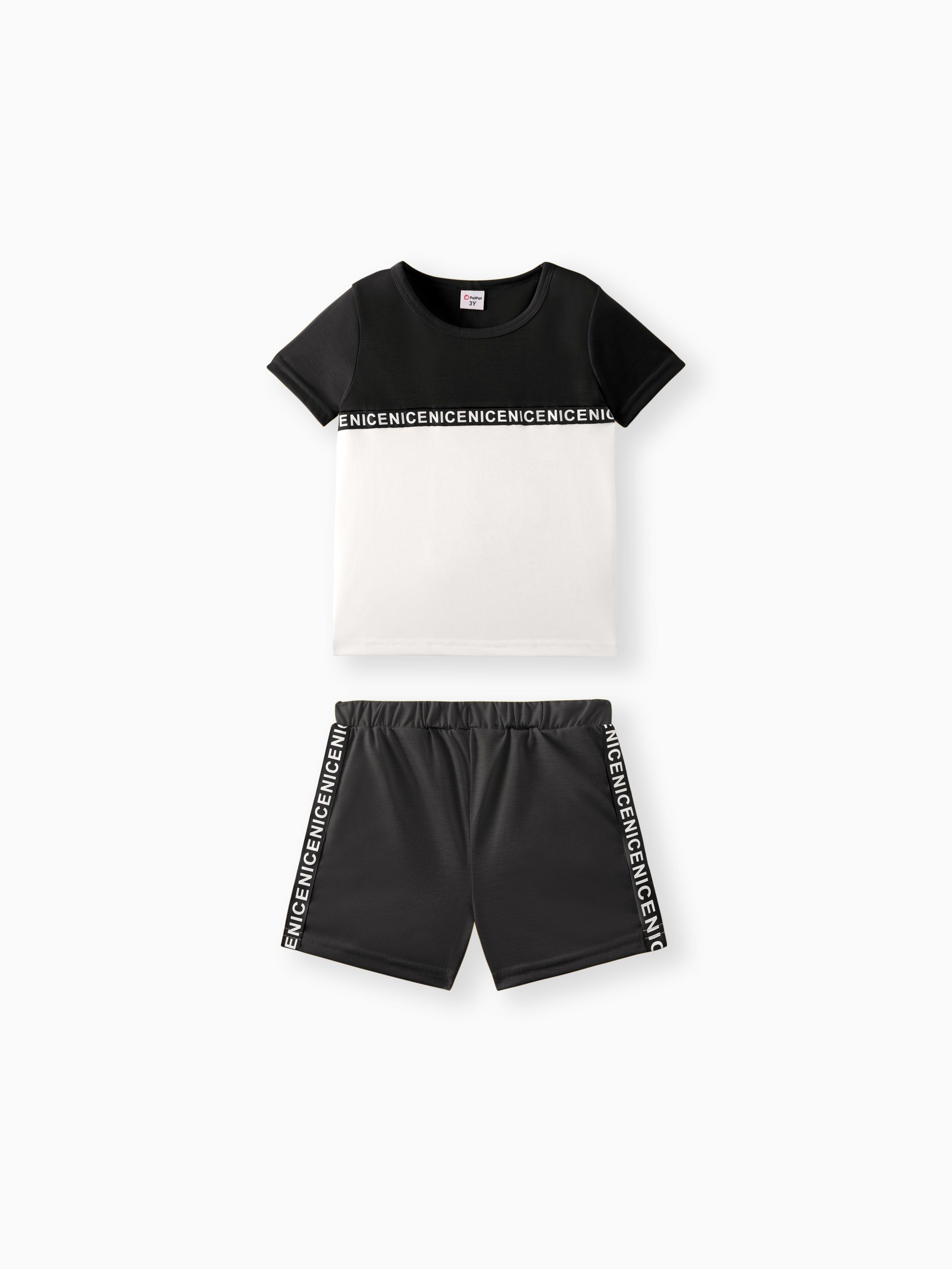 

2-piece Toddler Boy Letter Print Colorblock Tee and Elasticized Shorts Set