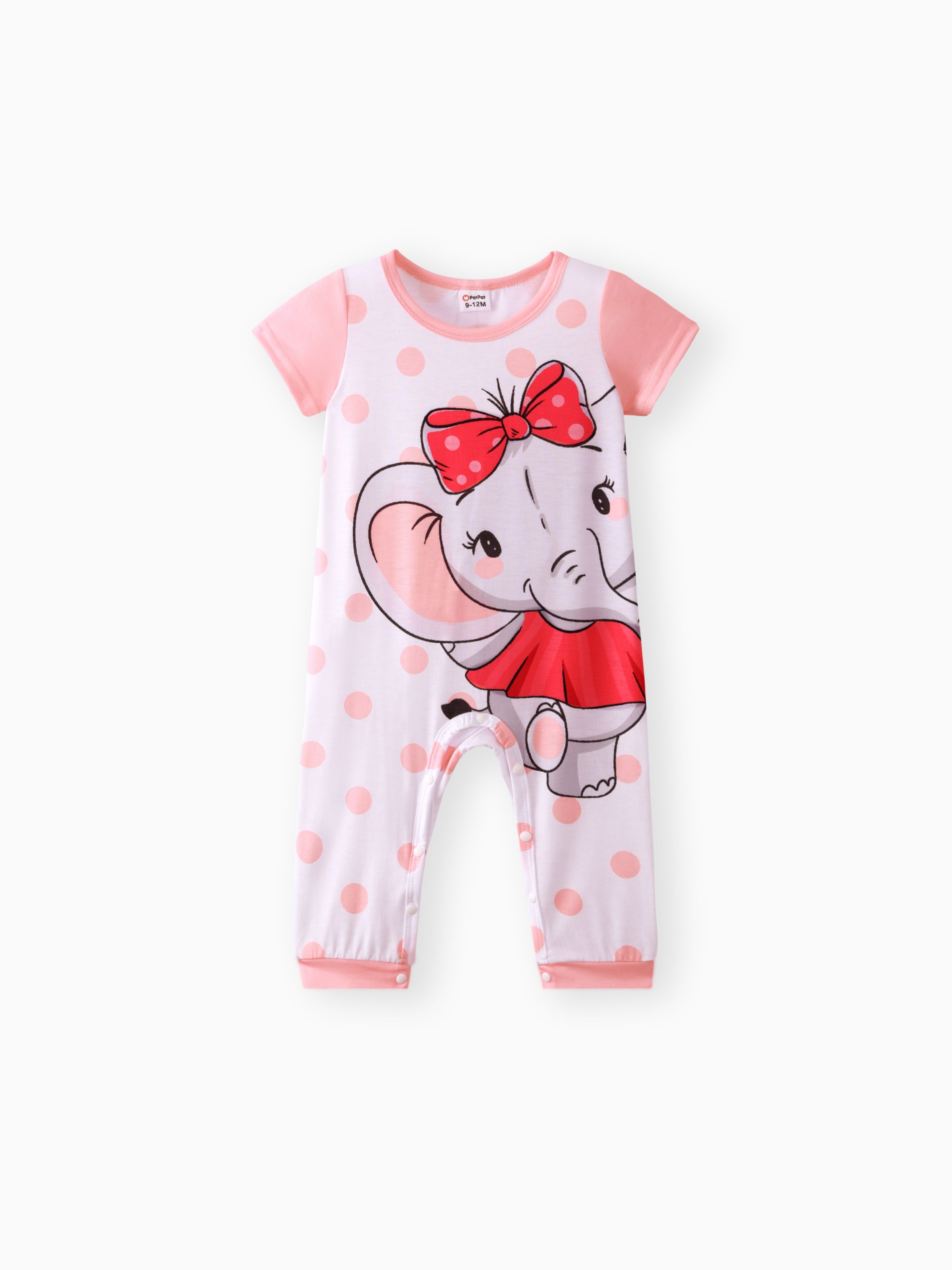 

Baby Boy/Girl Cartoon Elephant Print Short-sleeve Jumpsuit