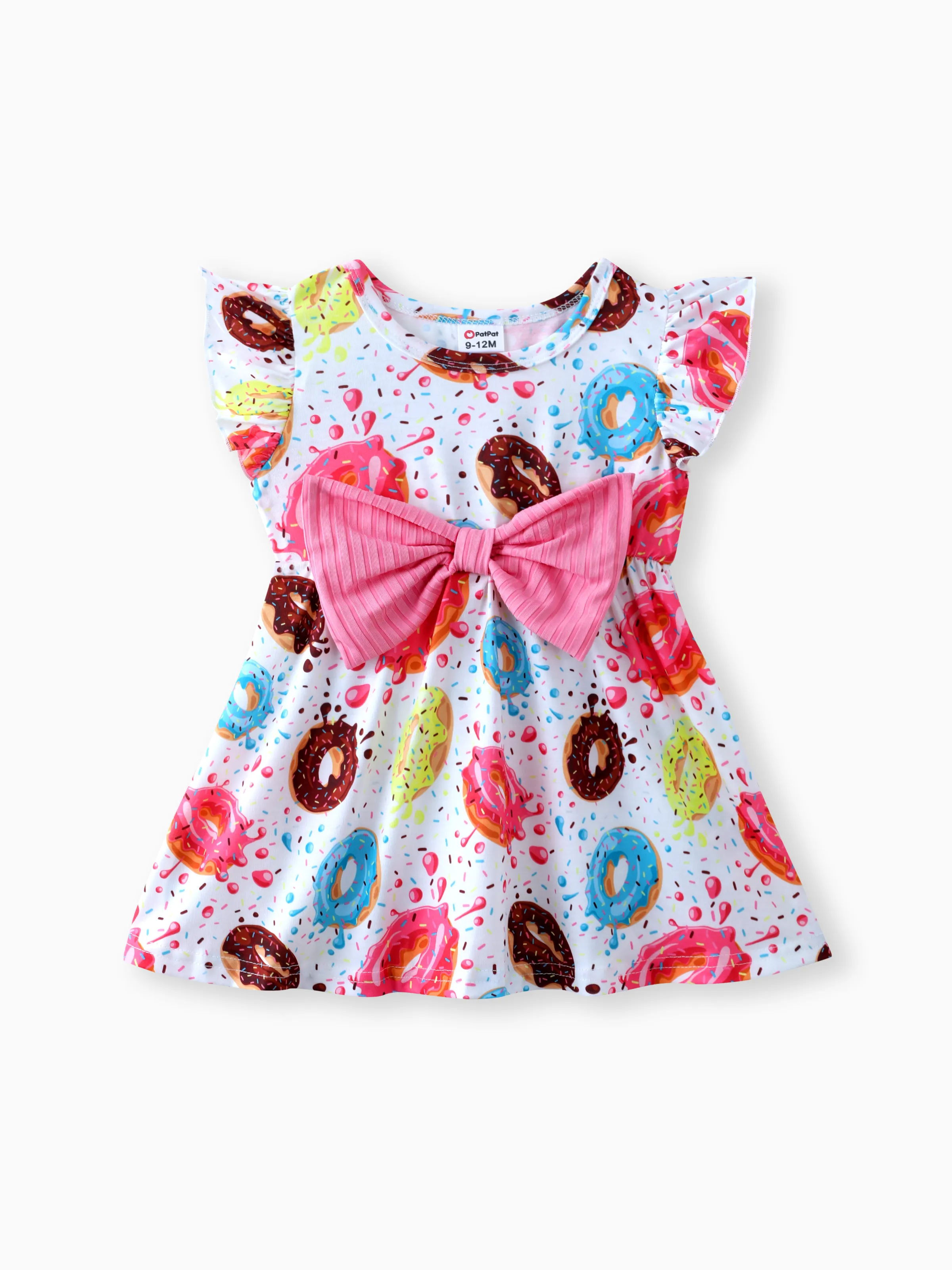 

Baby Girl Rainbow&Star Print Ruffled Flutter-Sleeve Dress