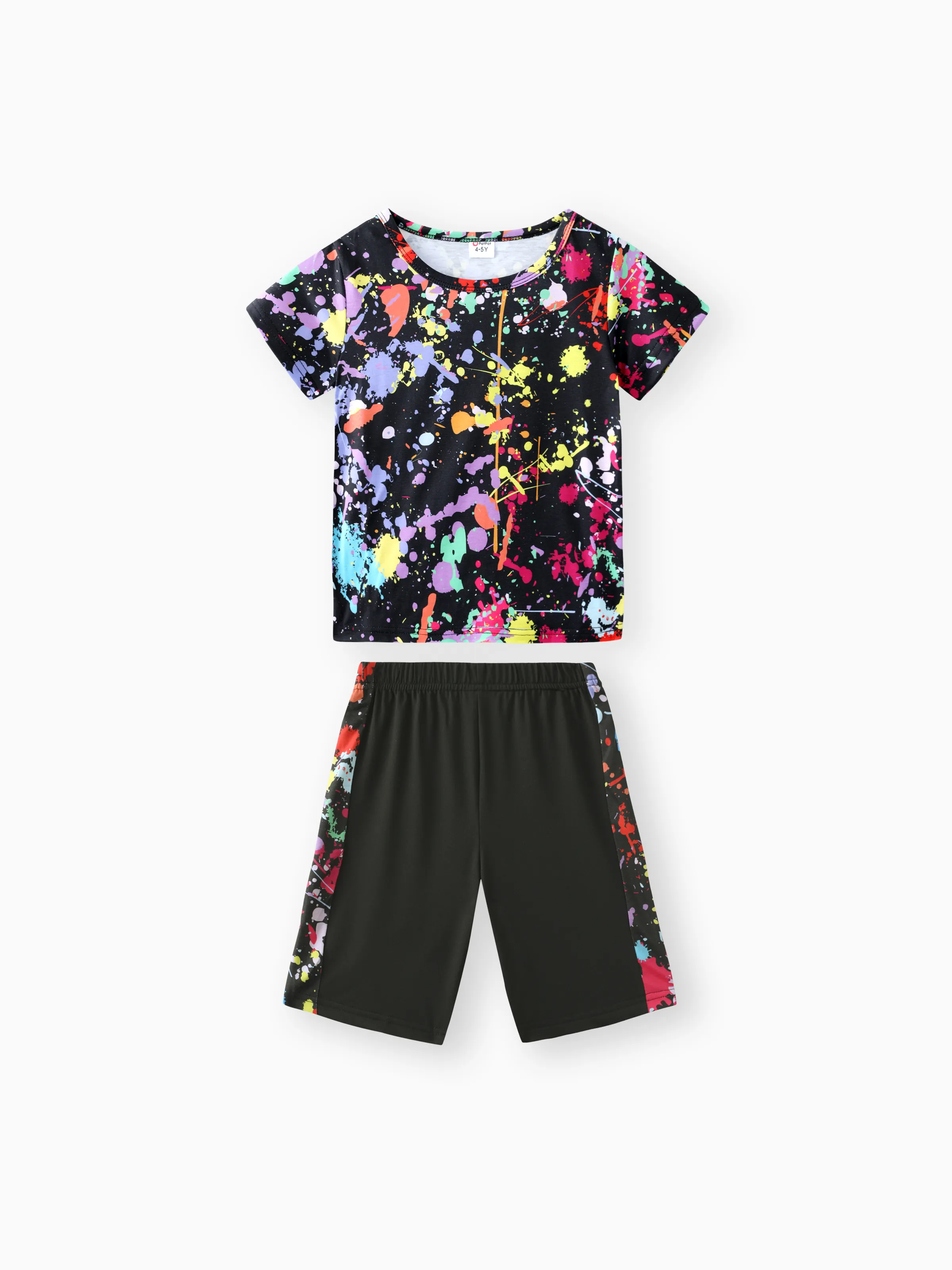 

2-piece Kid Boy Painting Print Short-sleeve Tee and Elasticized Shorts Set