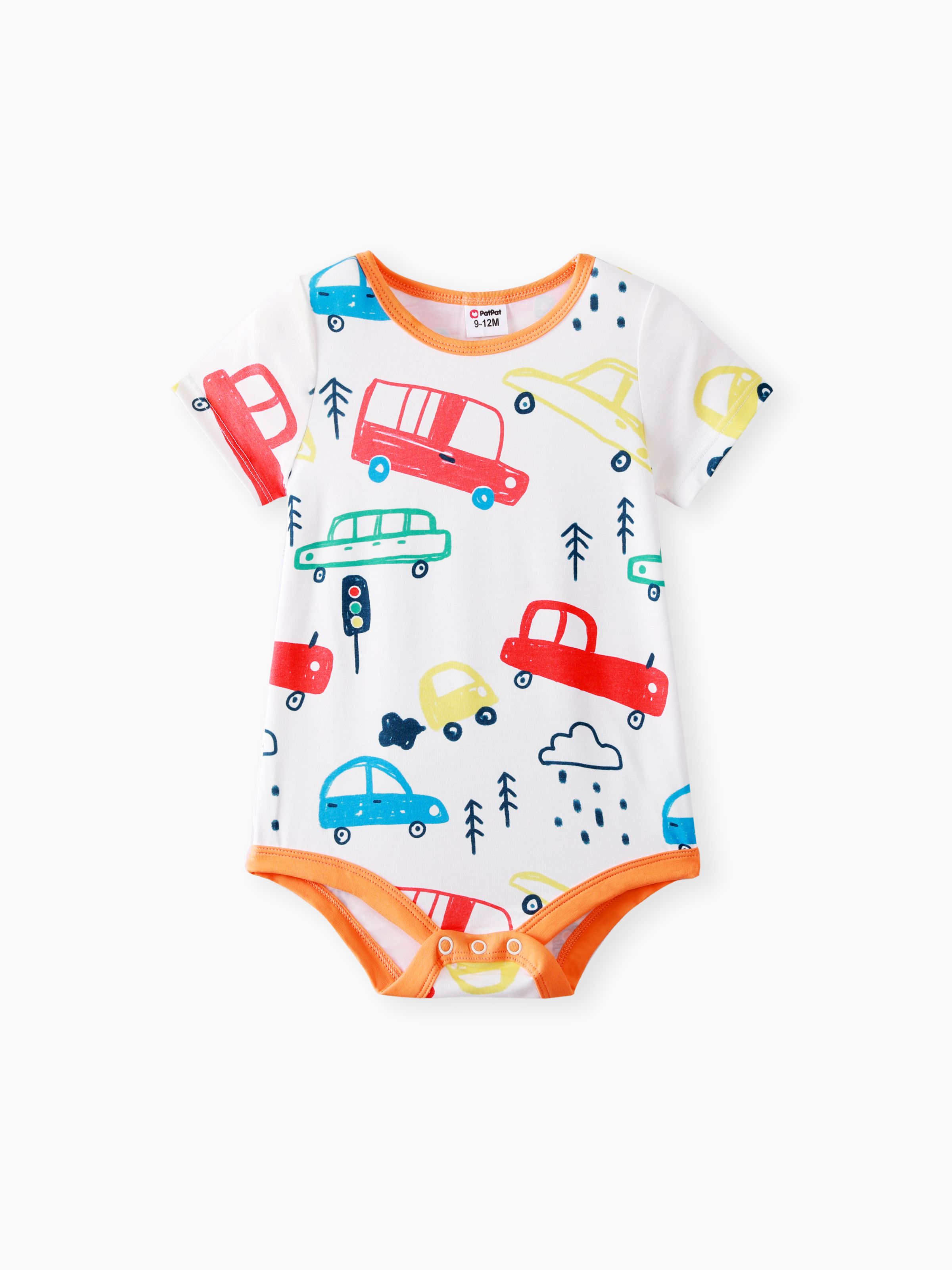 

Naia™ Baby Boy Colorful Striped or Vehicle Print Short-sleeve Romper
