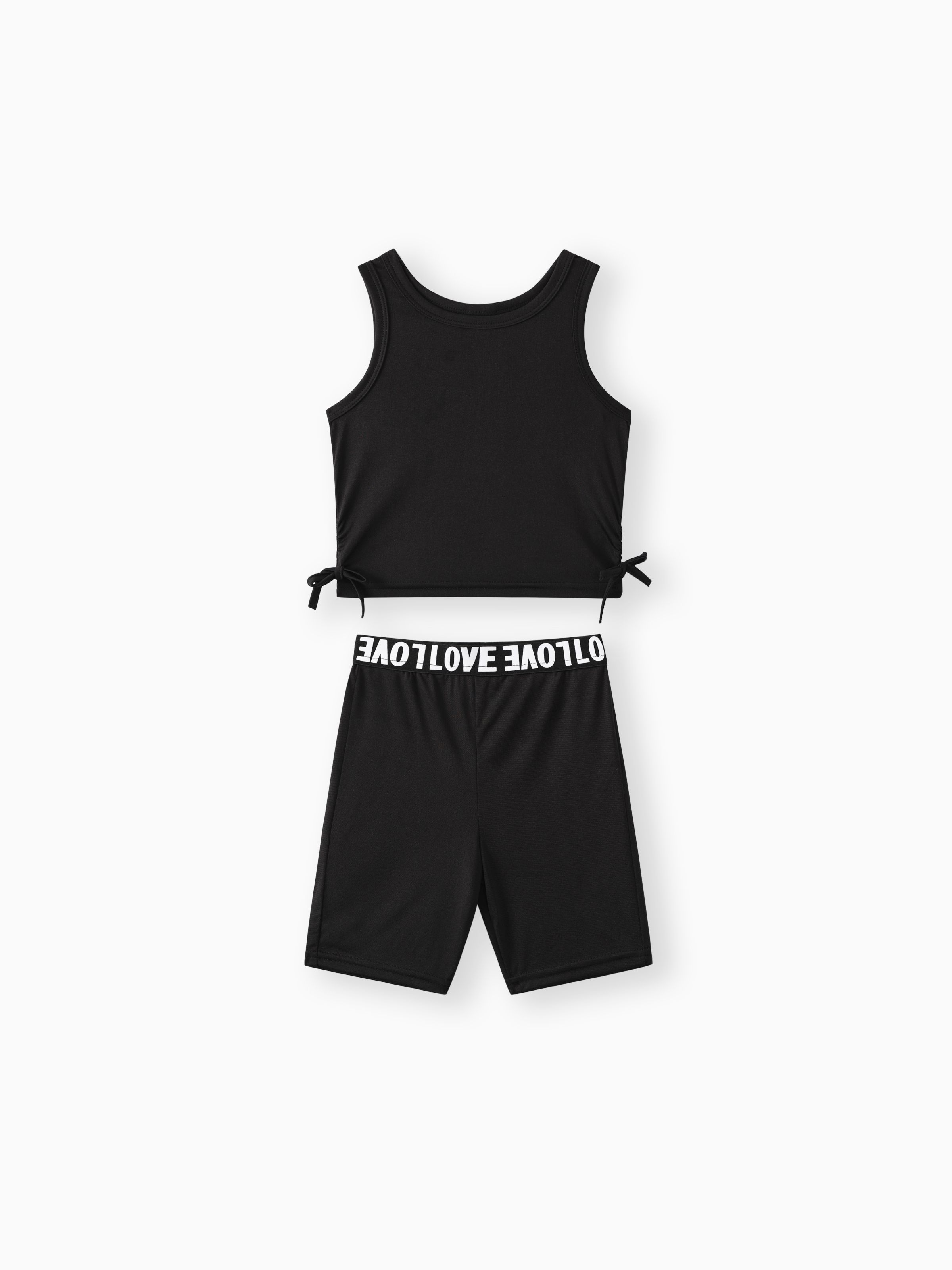 

2pcs Toddler Girl Bowknot Design Tank Top and Letter Print Shorts Sporty Set