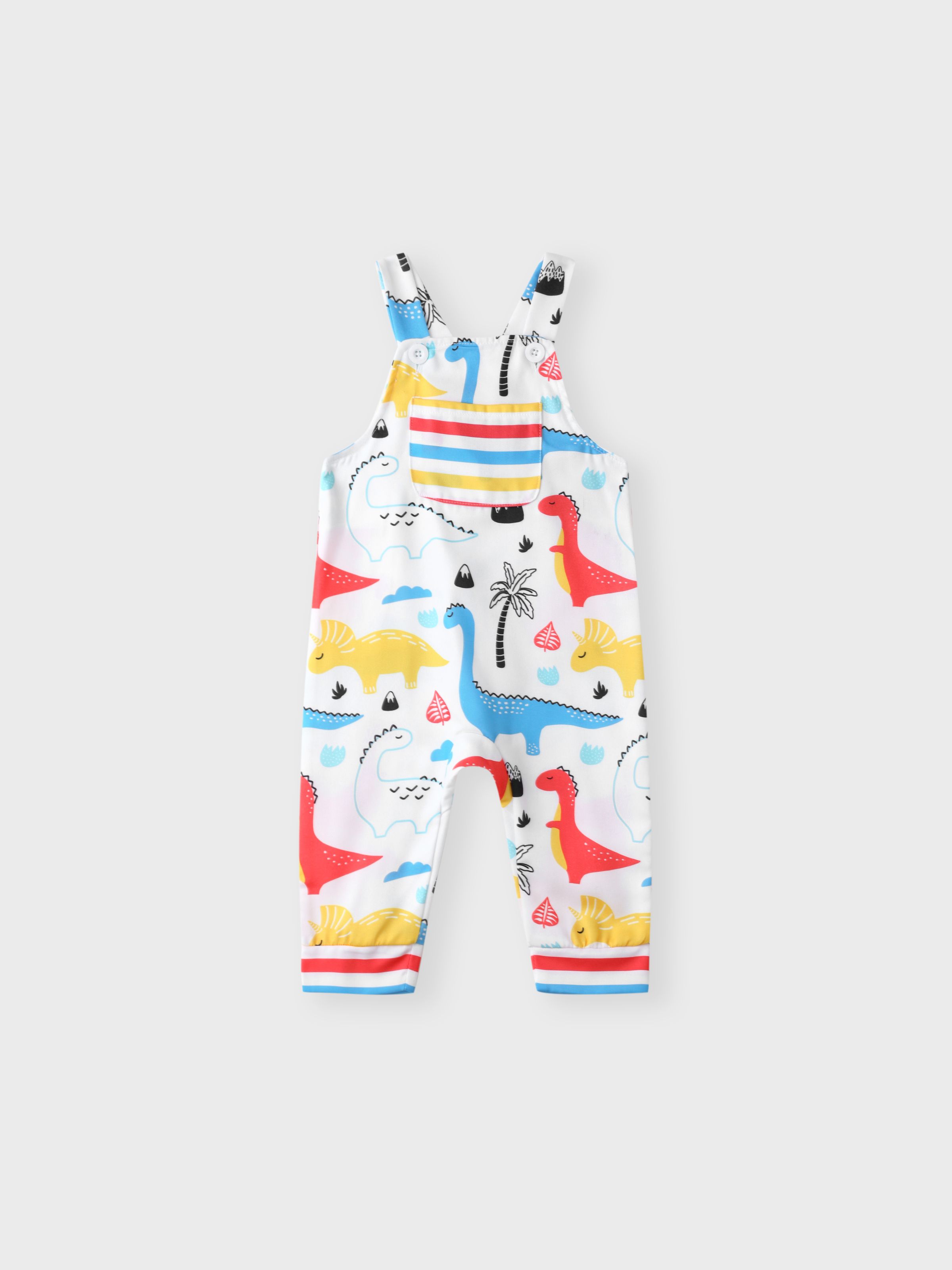 

Baby Boy All Over Multicolor Dinosaur Print Sleeveless Jumpsuit Overalls
