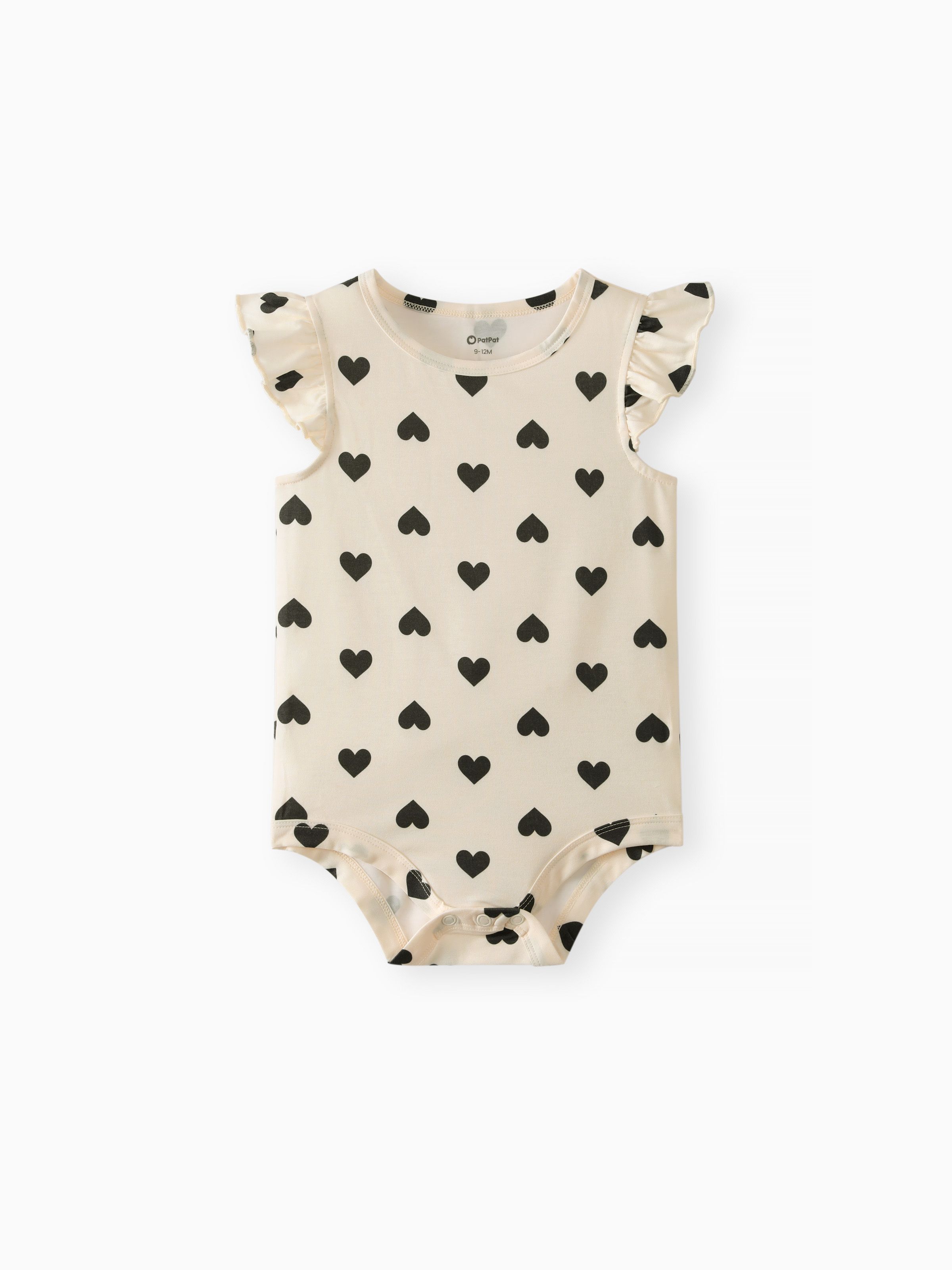 

Baby Girl Naia™ Heart Print Flutter-sleeve Rompers