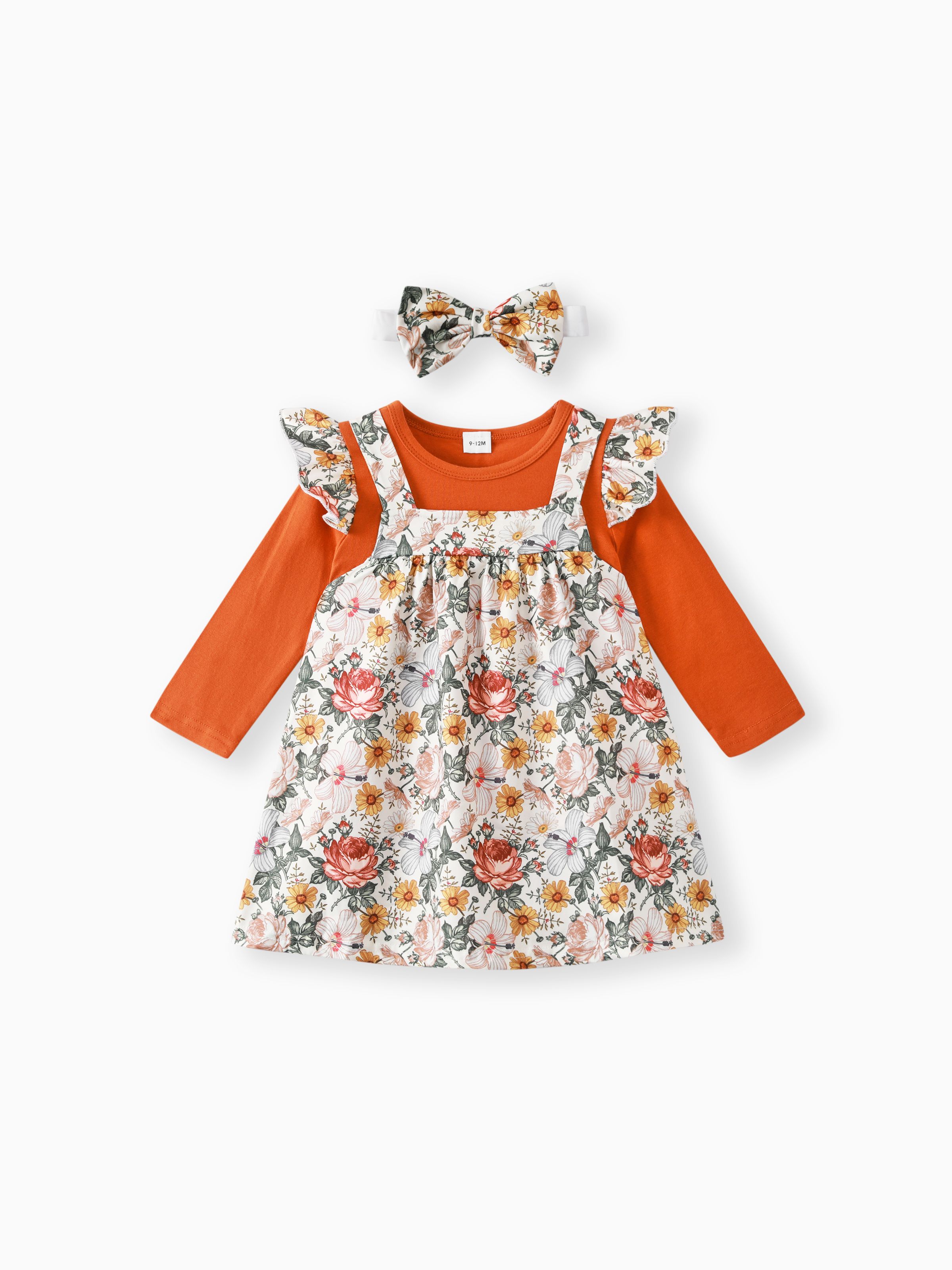

3pcs Floral Print Long-sleeve Baby Romper Set