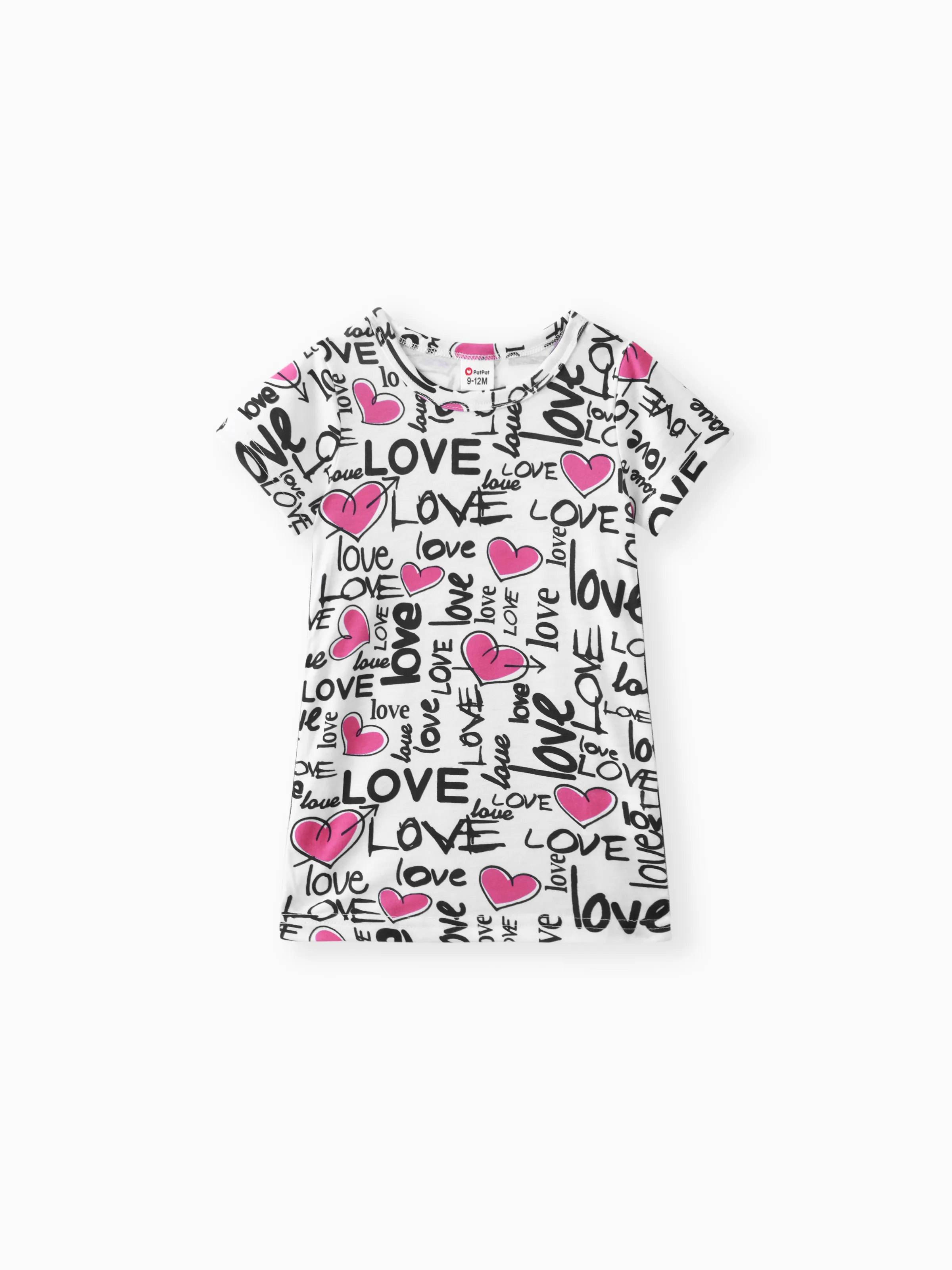 

Baby Girl All Over Love Heart and Letter Print Short-sleeve Dress