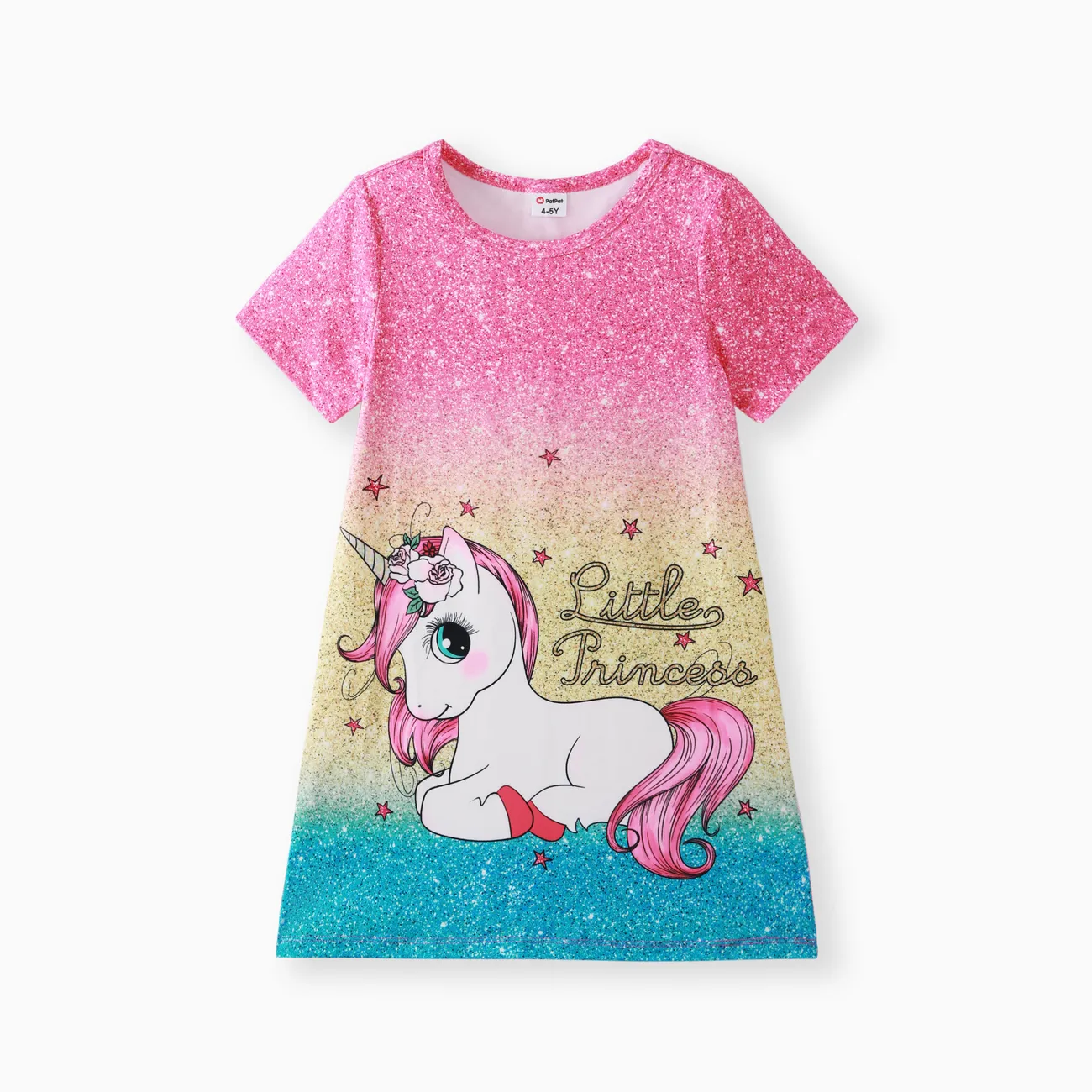 Kid Girl Unicorn Print Short-sleeve Light Pink Dress