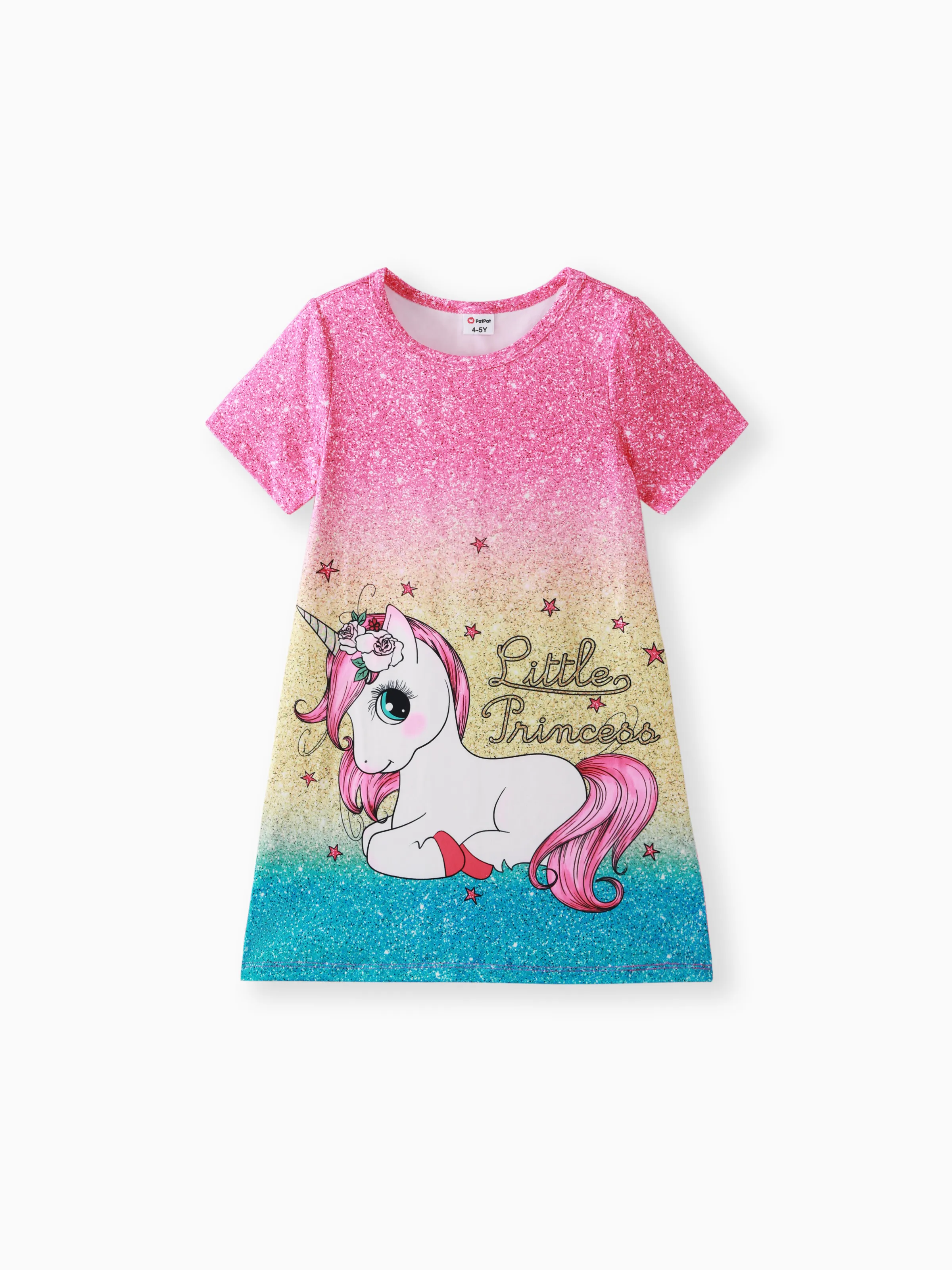 

Kid Girl Unicorn Print Short-sleeve Light Pink Dress