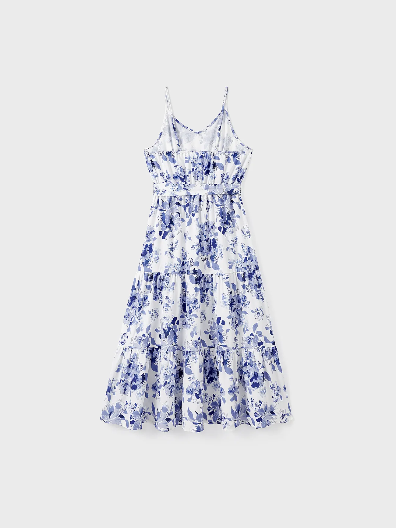 Women - Family Matching Allover Floral Print Belted Cami Dresses and Colorblock Striped Polo Neck T-shirts Sets - Blue - image 3