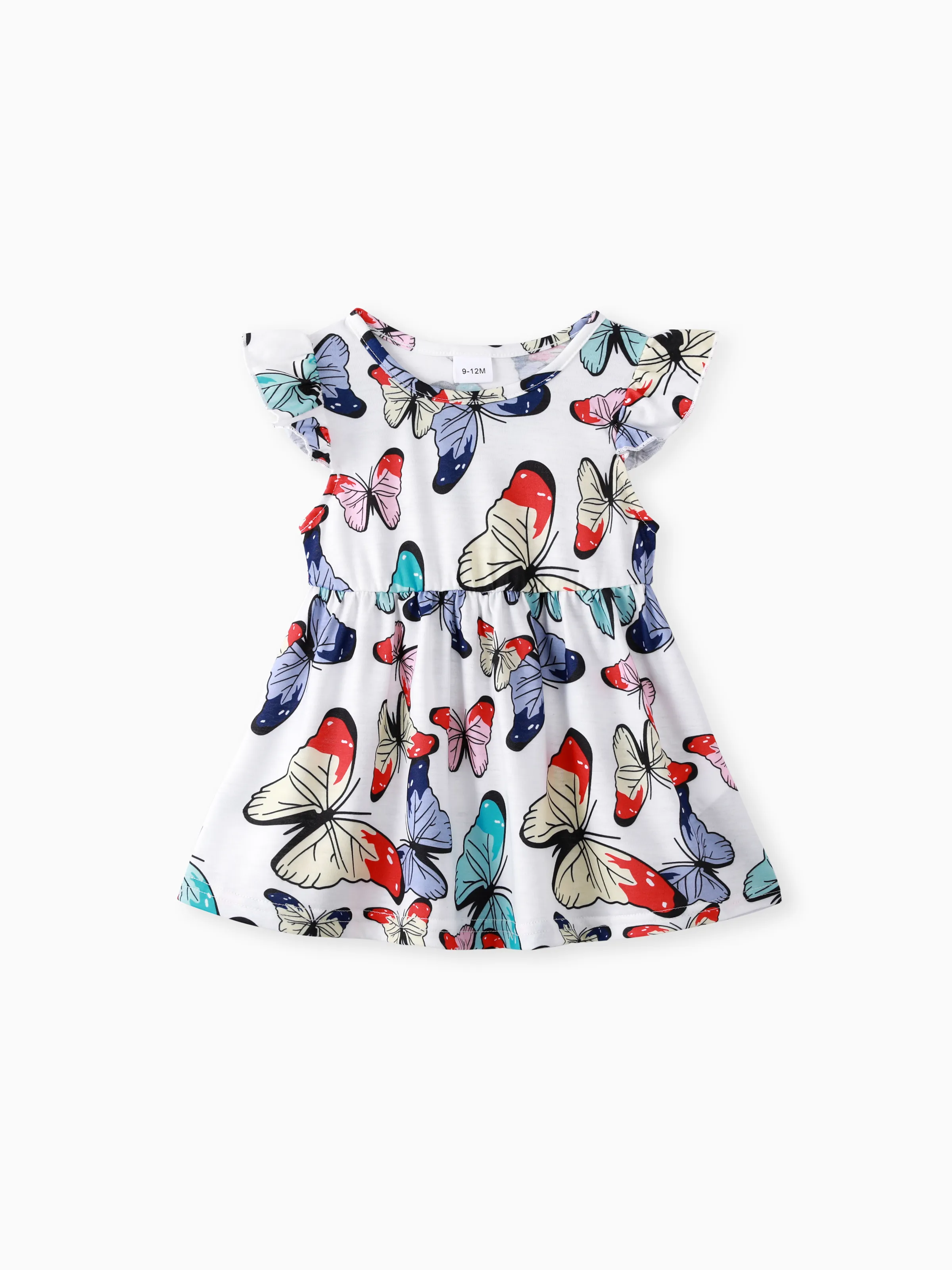 Baby Girl Allover Colorful Butterfly Print Flutter-sleeve Dress