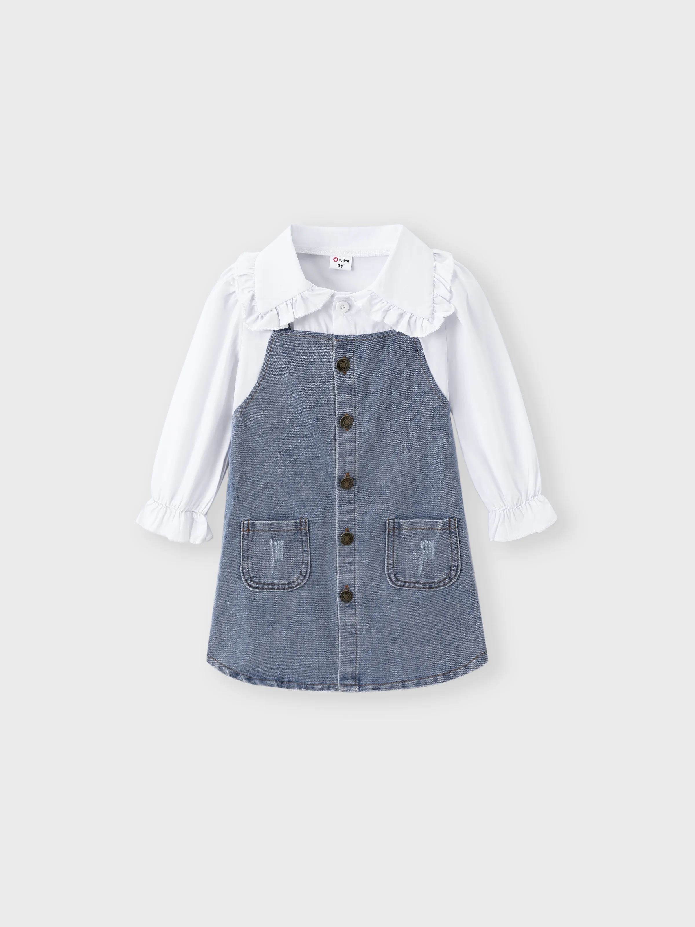 Toddler Girl Solid Denim Lapel Dress