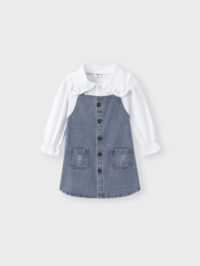 Toddler Girl Solid Denim Lapel Dress