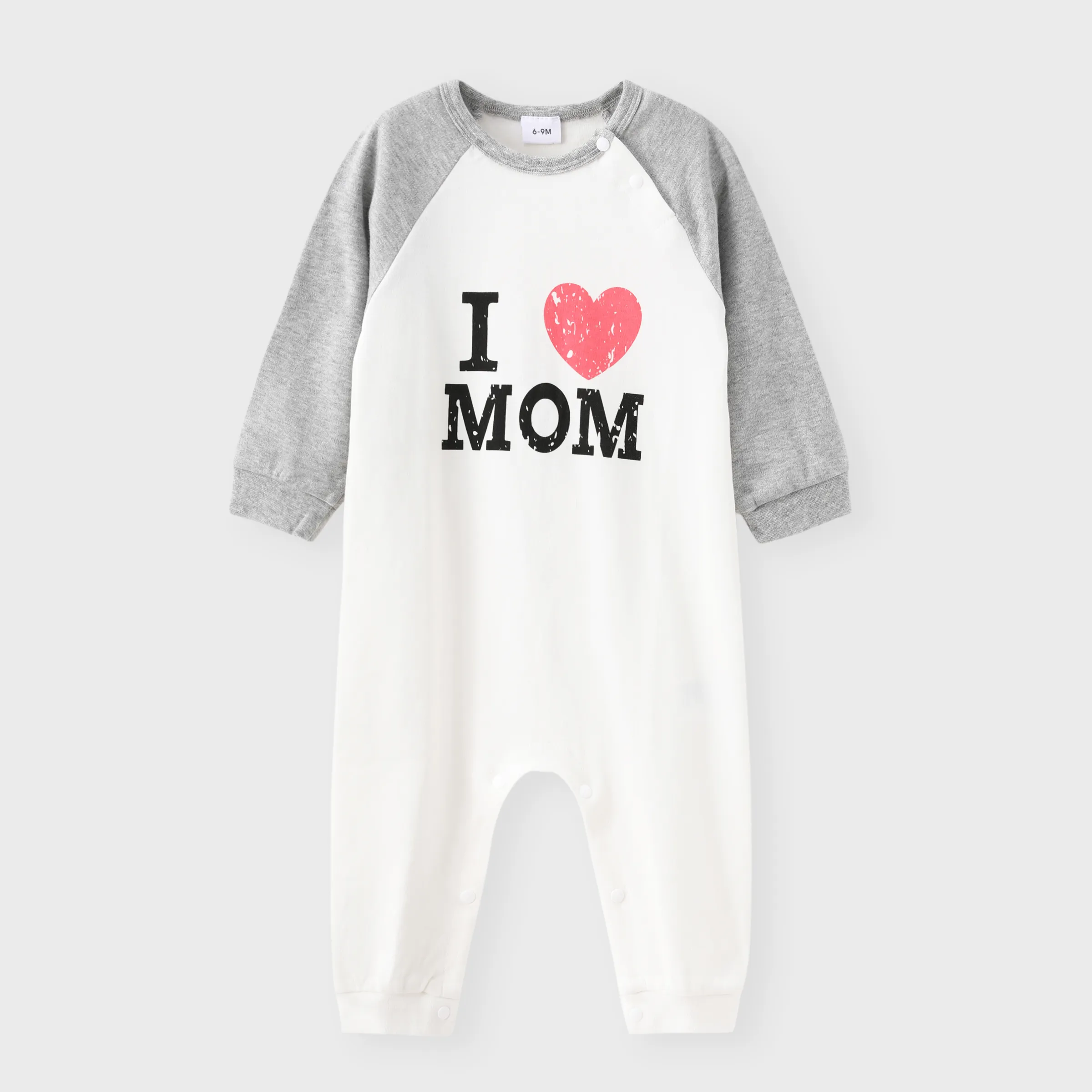 

100% Cotton Letter and Heart Print Long-sleeve Baby Jumpsuit