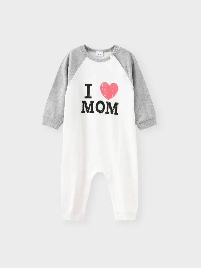 100% Cotton Letter and Heart Print Long-sleeve Baby Jumpsuit