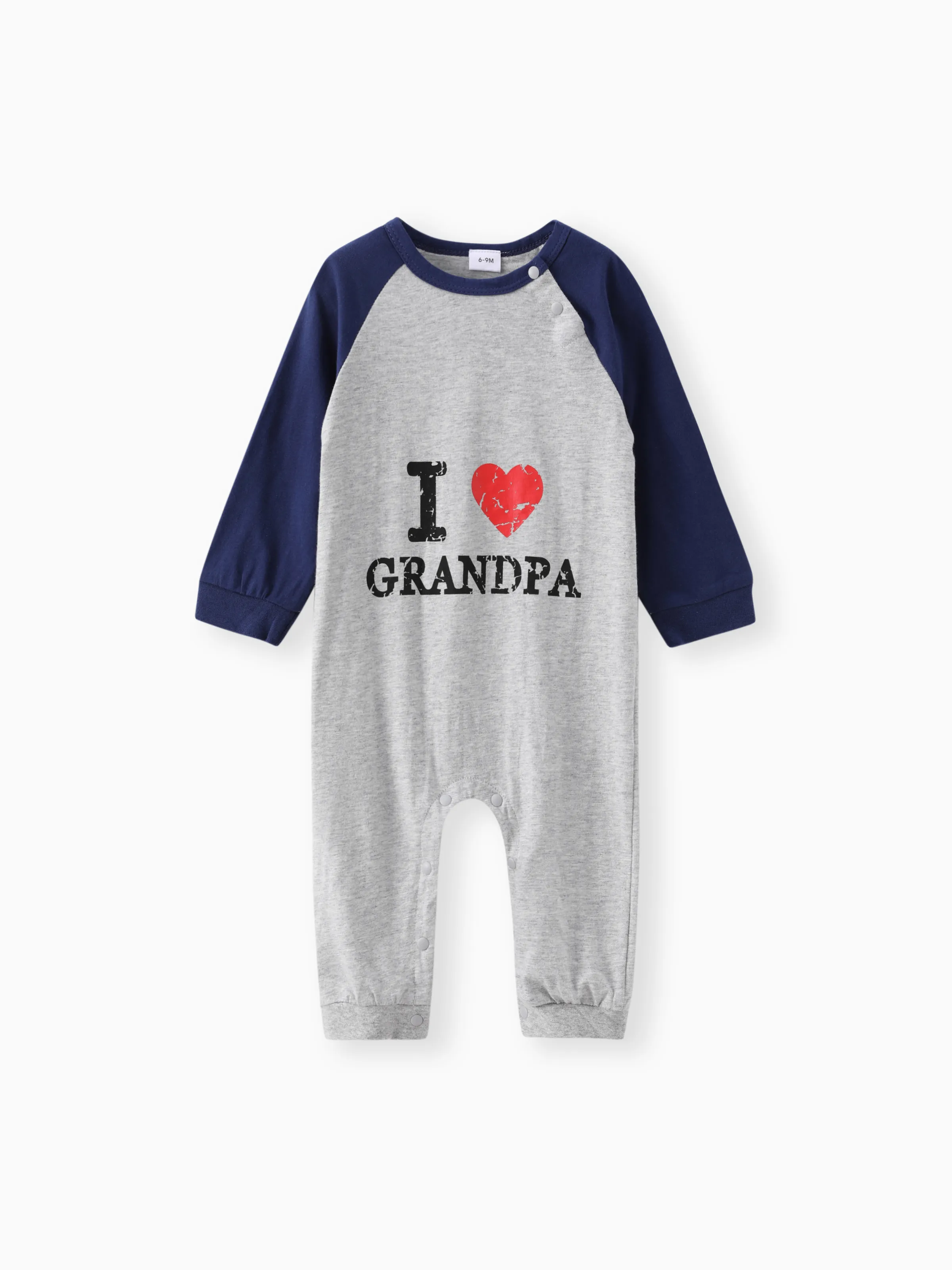 

100% Cotton Letter and Heart Print Long-sleeve Baby Jumpsuit