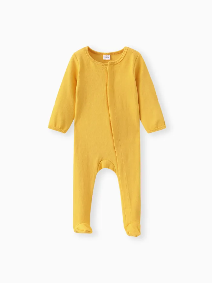Baby Boy/Girl Ribbed Long-sleeve Footed Snap Jumpsuit