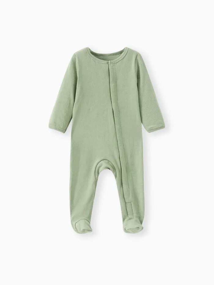 Baby Boy/Girl Ribbed Long-sleeve Footed Snap Jumpsuit