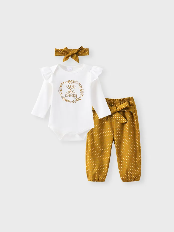 嬰兒 女童 字母 3件 三件套套裝褲 嬰兒套裝