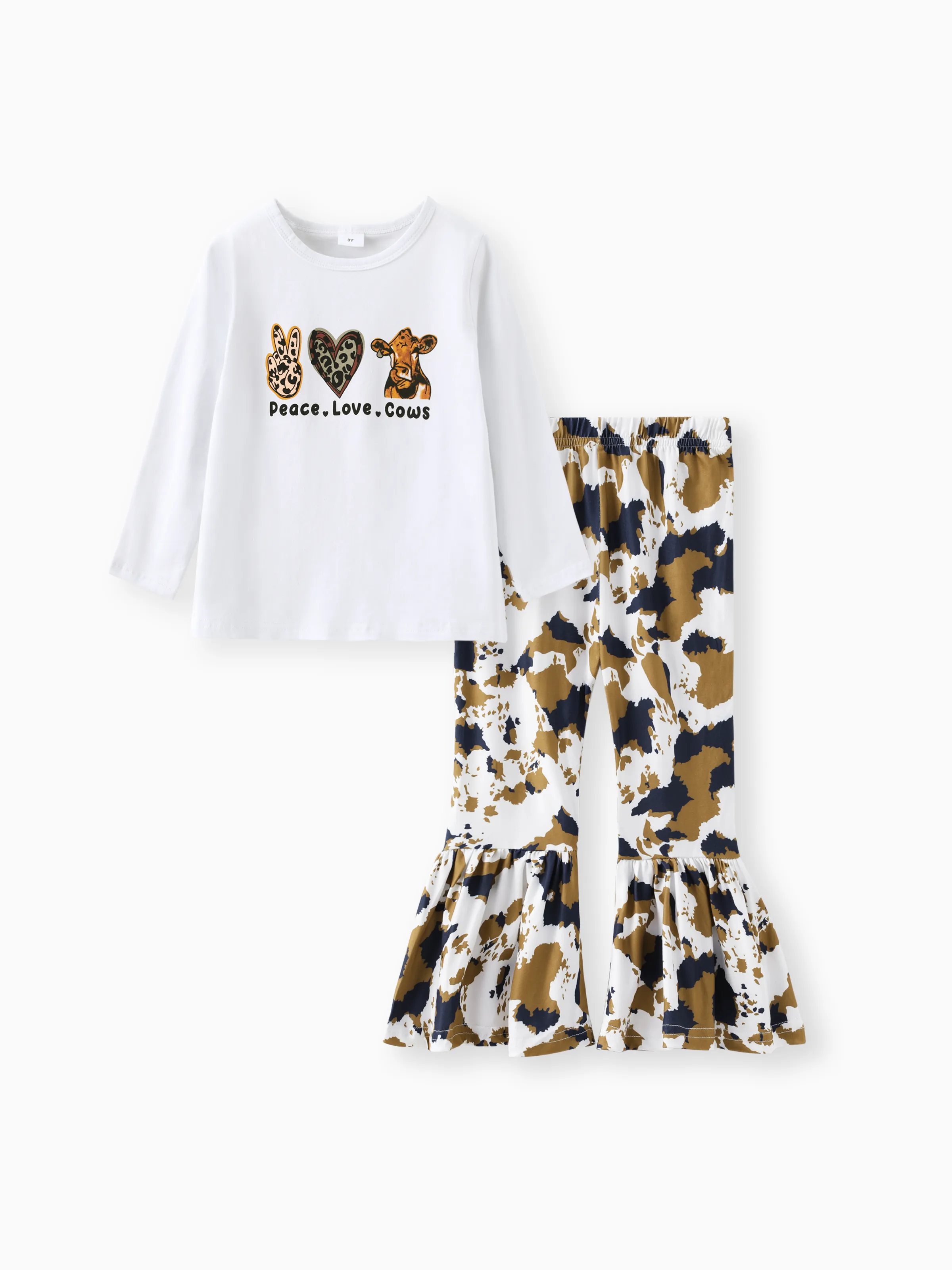 

2-piece Toddler Girl Leopard Animal Print Long-sleeve Tee and Flared Pants Set