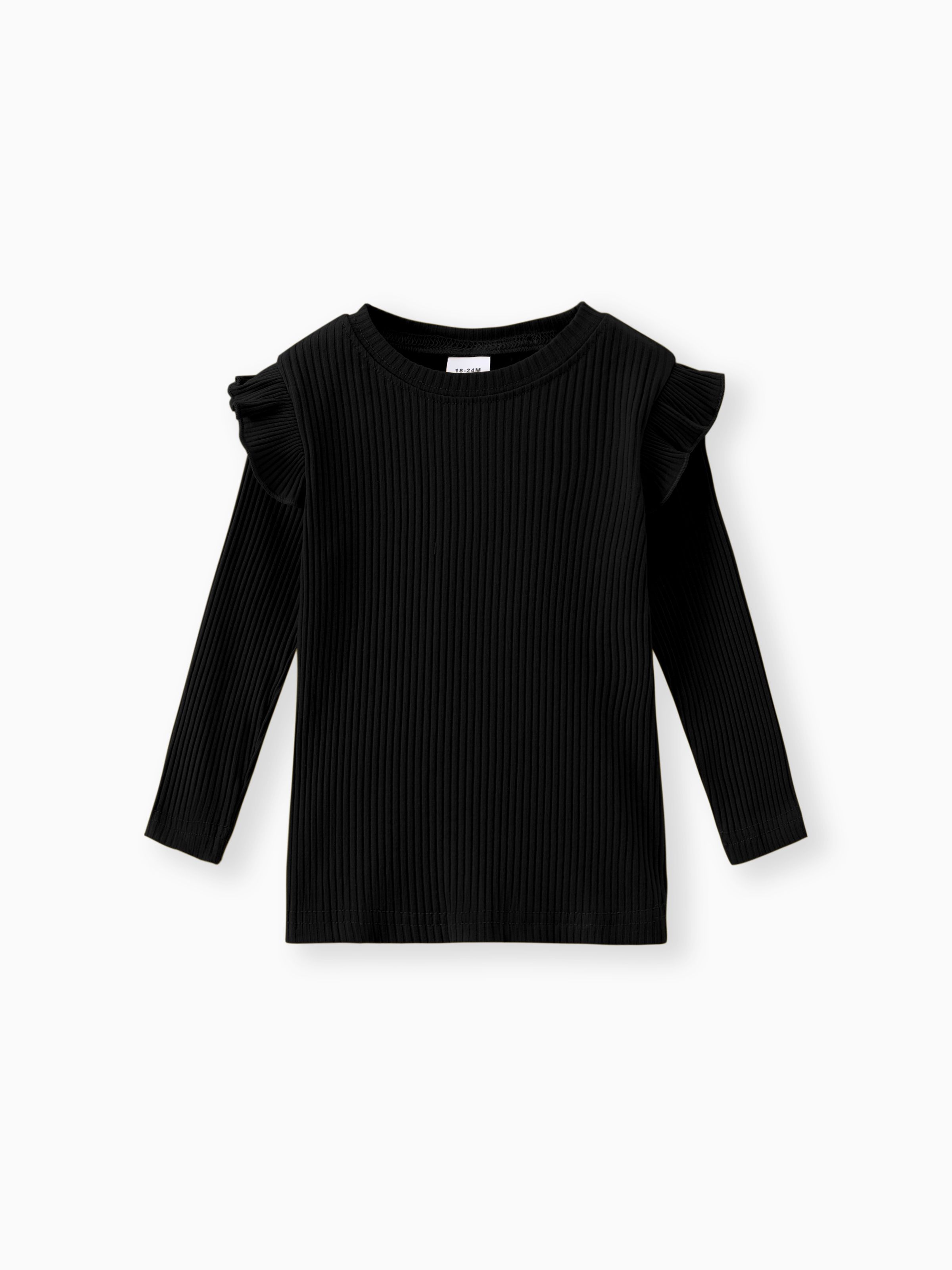 

Toddler Girl Ruffled Casual Solid Ribbed Long-sleeve Top