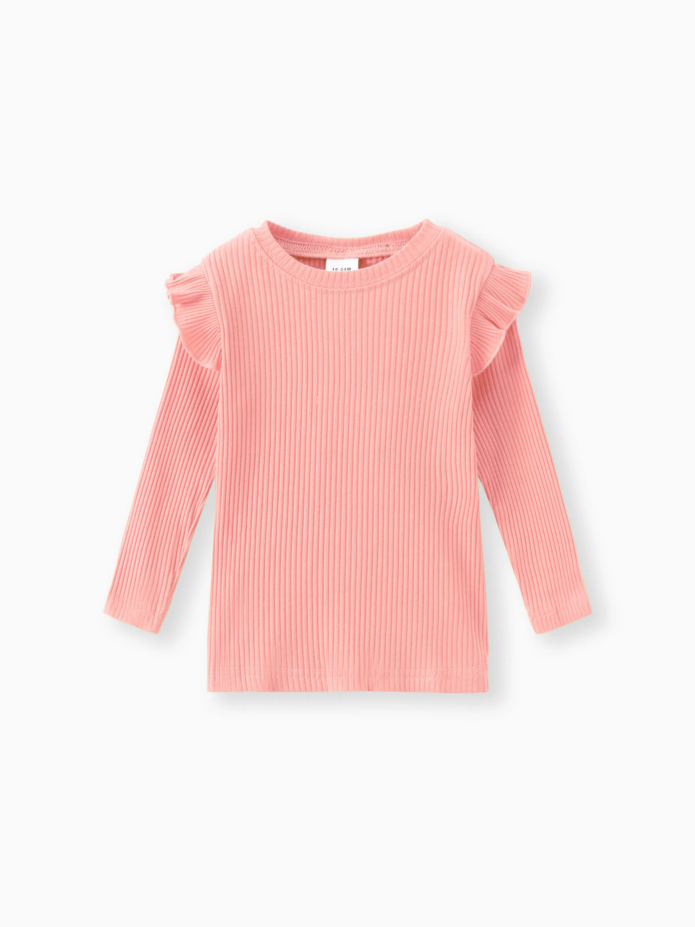 

Toddler Girl Ruffled Casual Solid Ribbed Long-sleeve Top