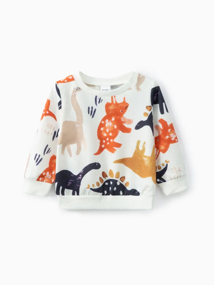 Baby Boy All Over Cartoon Dinosaur Print Long-sleeve Pullover Sweatshirt