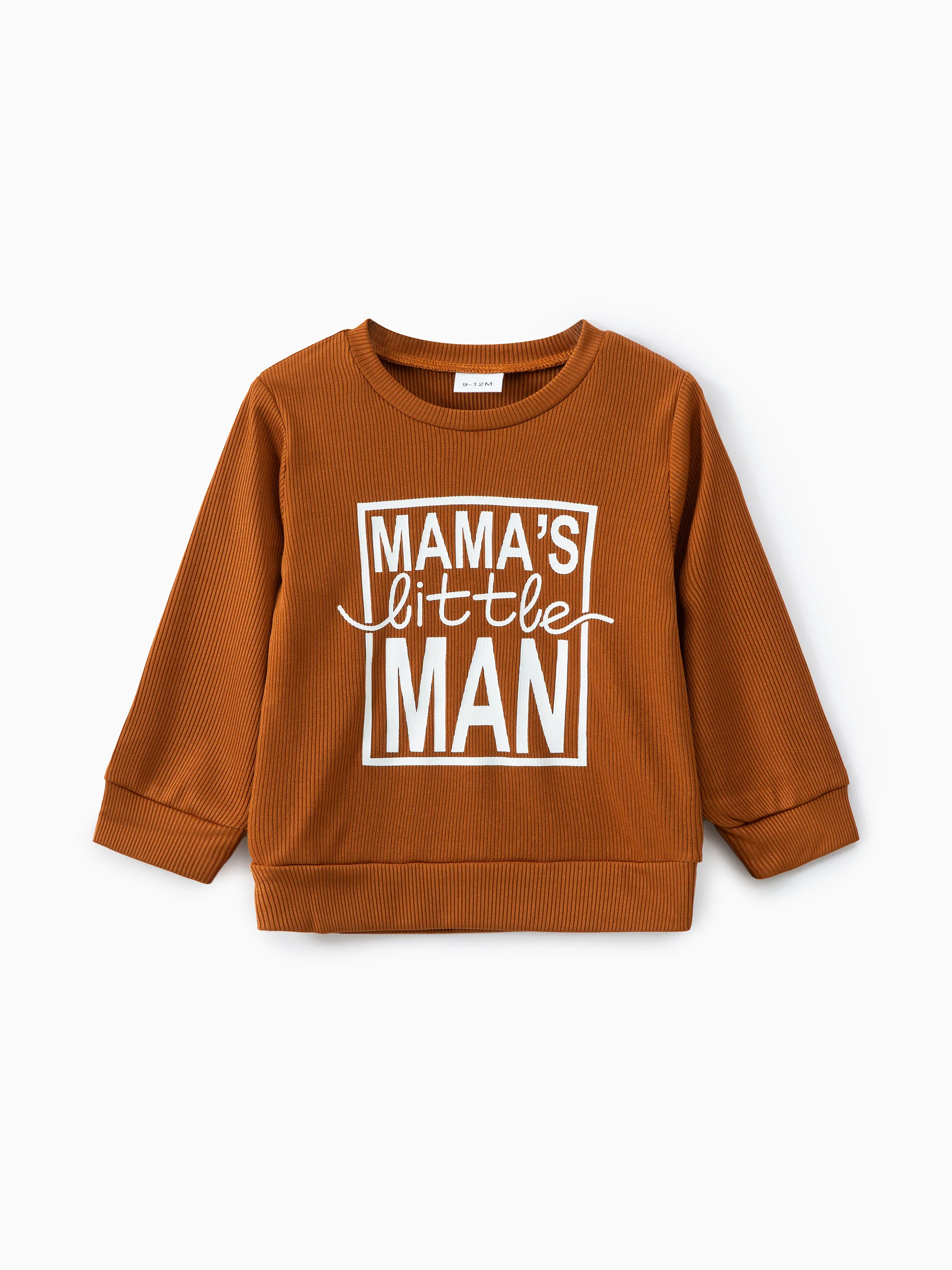 

Baby Boy Letter Print Coffee Ribbed Long-sleeve Sweatshirt