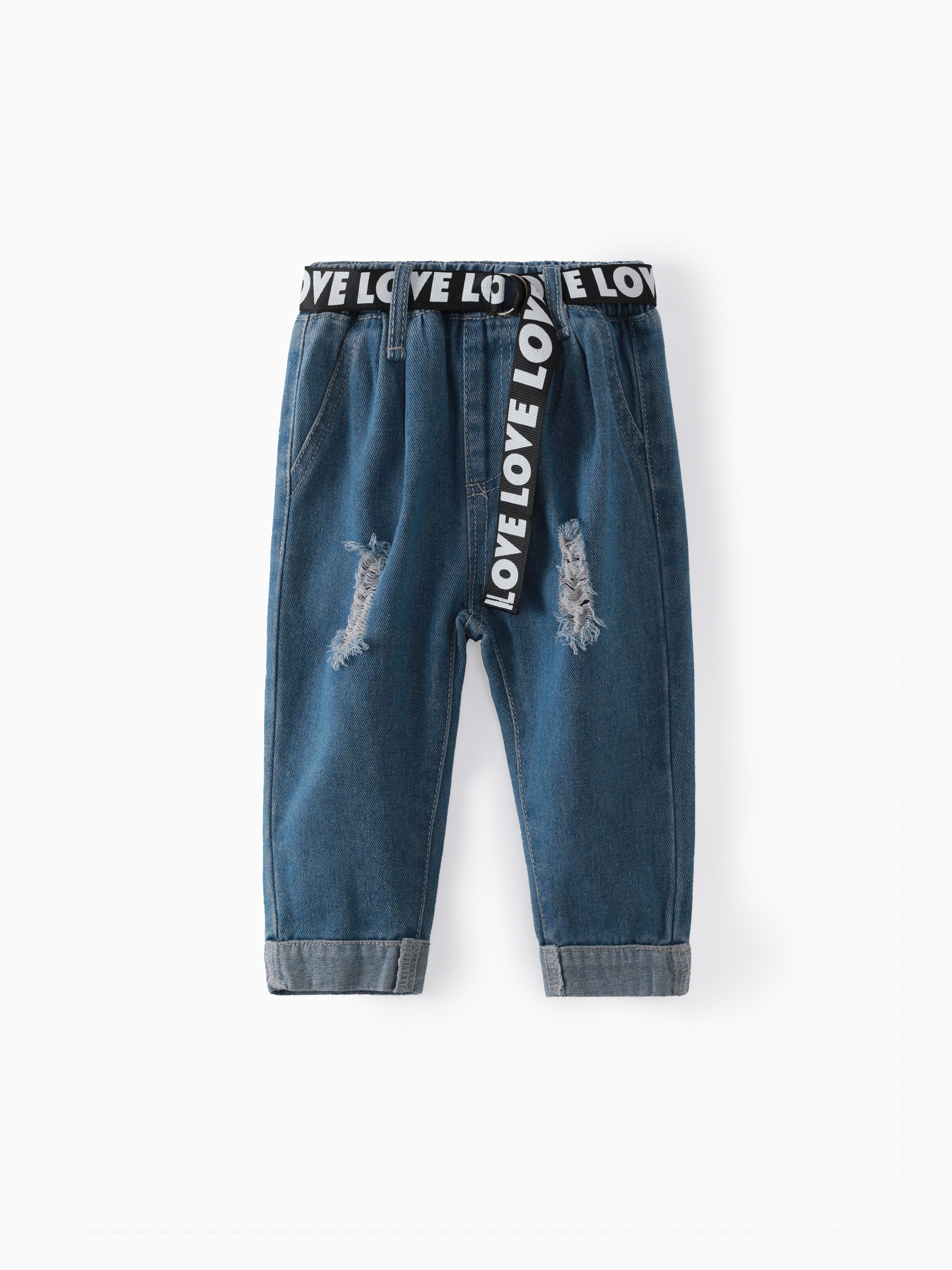 

Baby Boy/Girl Belted Roll Up Hem Ripped Denim Jeans