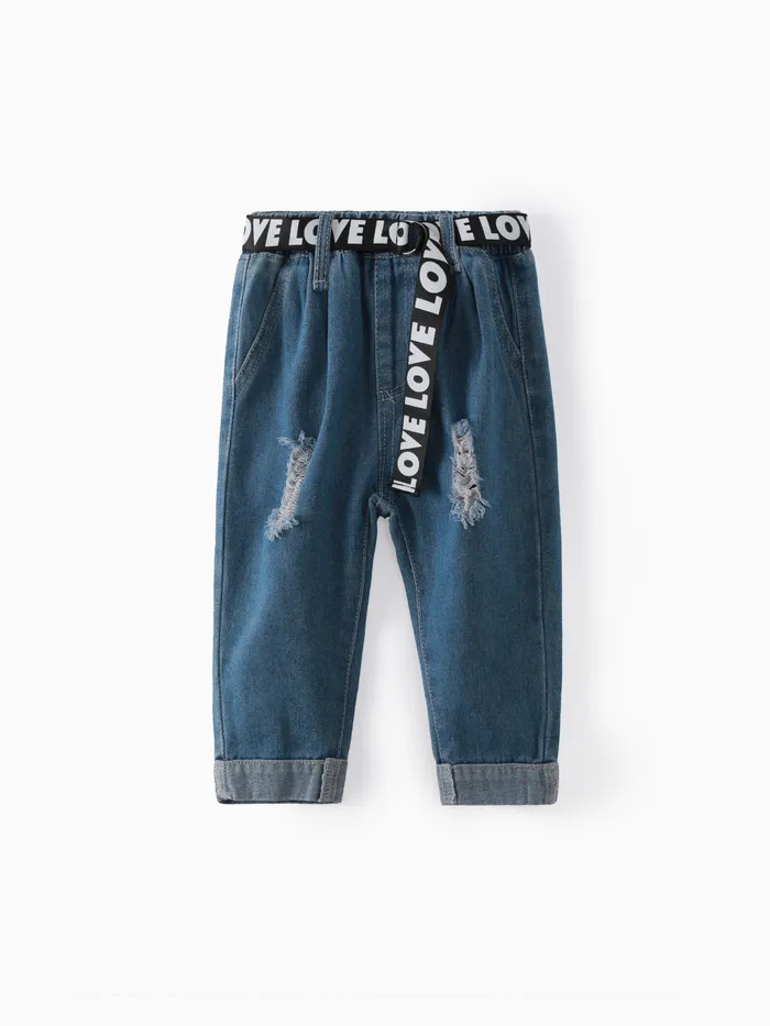 Baby Boy/Girl Belted Roll Up Hem Ripped Denim Jeans